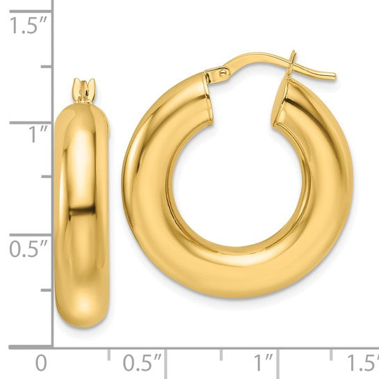 14K Yellow Gold Chunky 6mm Hollow Round Hoop Earrings