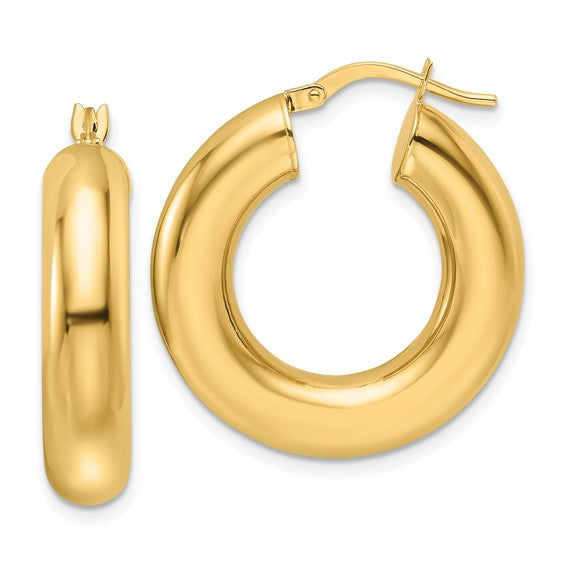 14K Yellow Gold Chunky 6mm Hollow Round Hoop Earrings