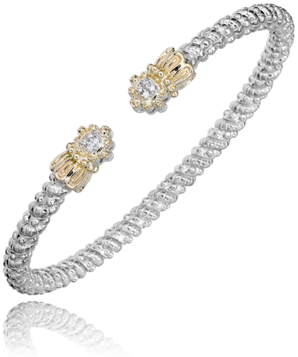 VAHAN 14K Yellow Gold & Sterling Silver 0.04CTW. Diamond 3MM Stackable Cuff Bracelet (Online Only)