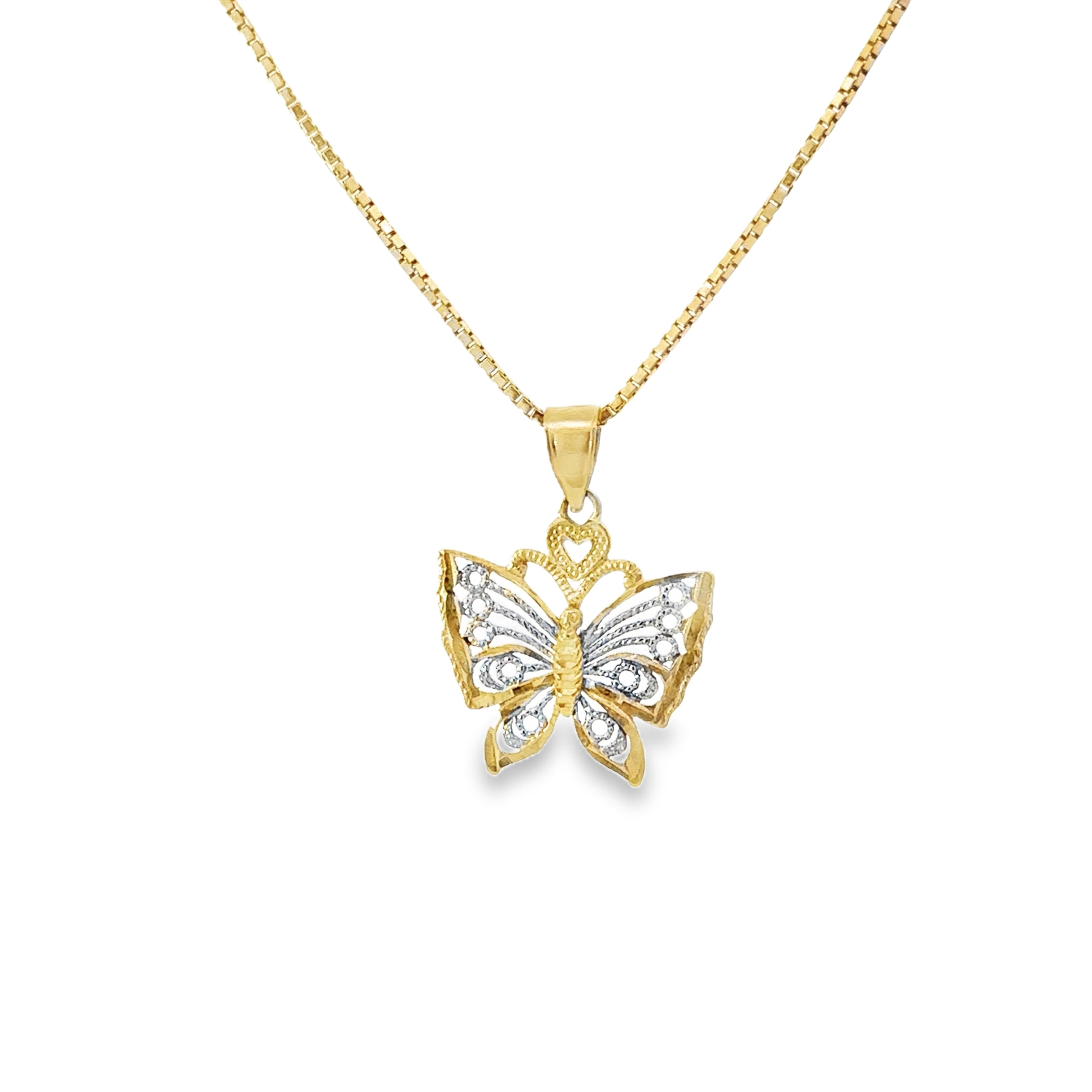 Estate Collection: 10K Yellow Gold Butterfly Filigree Pendant Necklace with New Chain