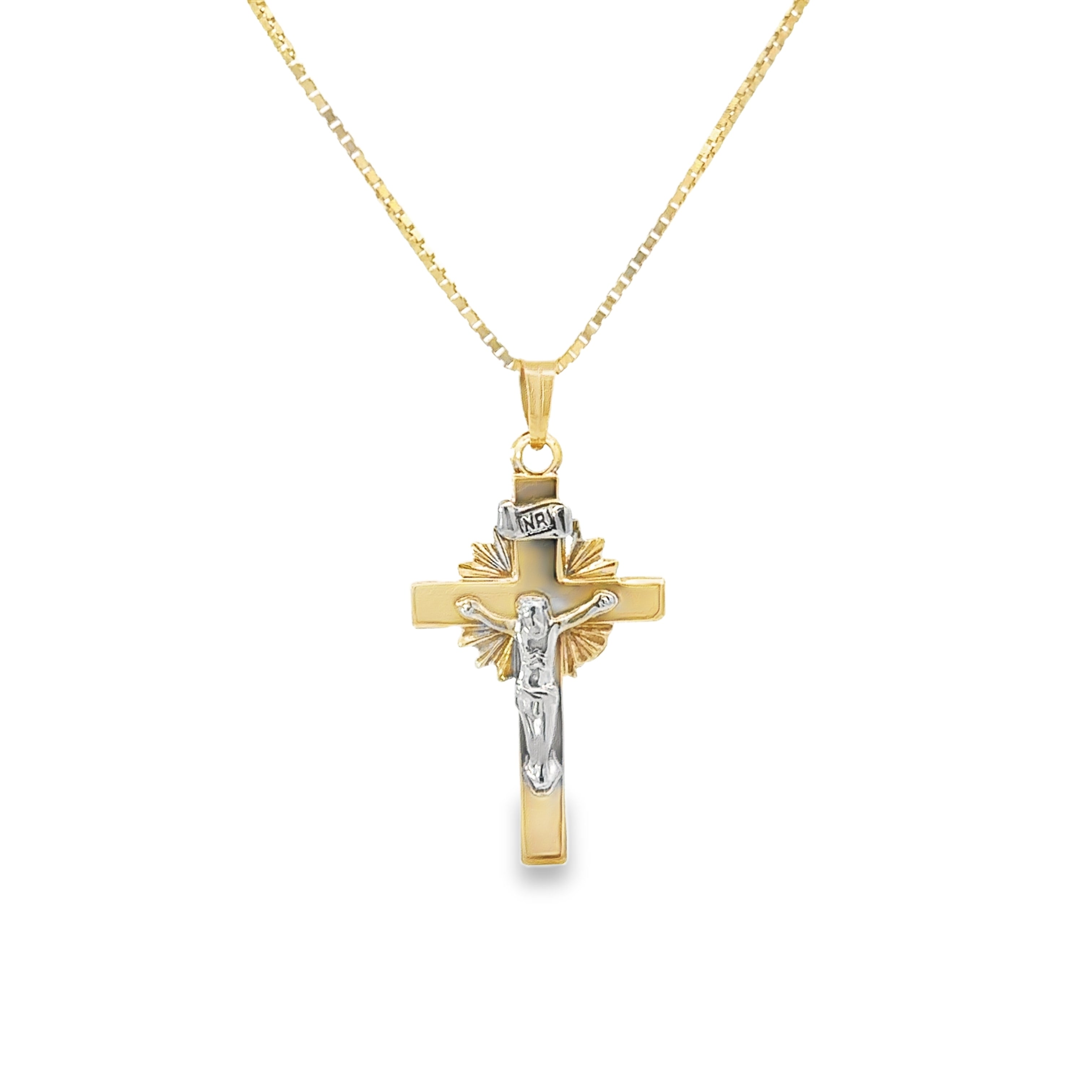 Estate Collection: 10K Yellow & White Gold "INRI" Crucifix Pendant Necklace with a New Chain