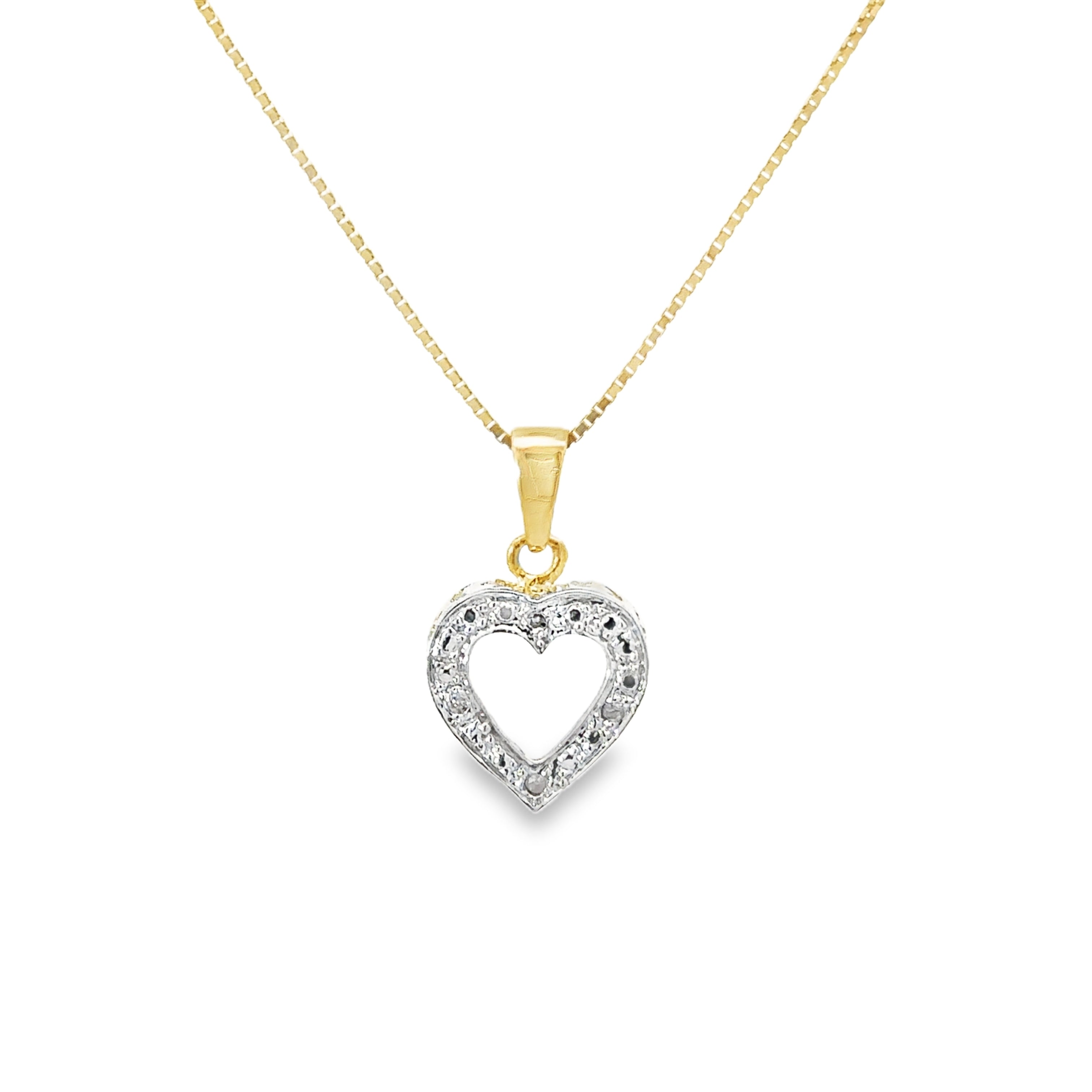 Estate 10K Yellow Gold Diamond Accent Heart Pendant Necklace with a New Chain