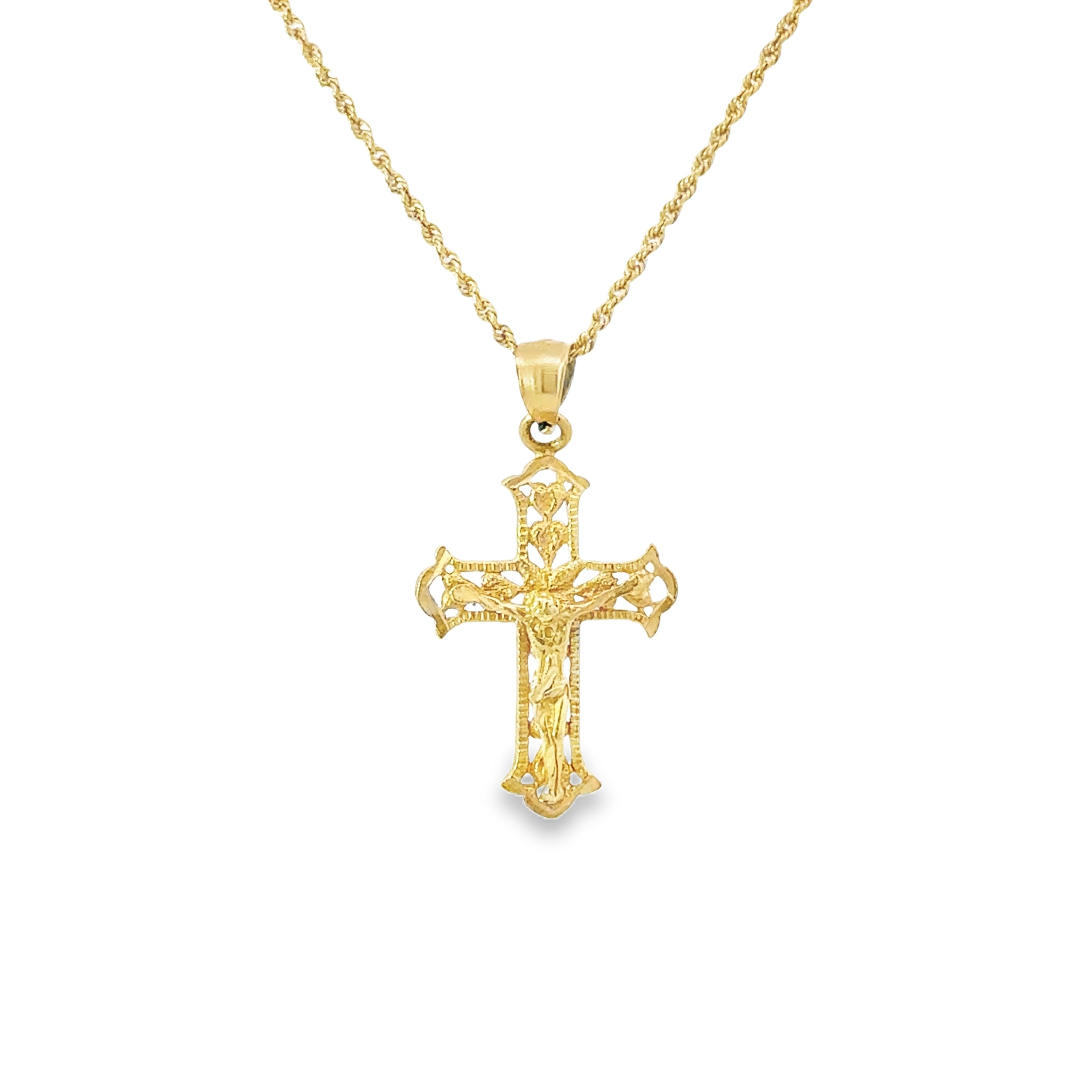 Estate Collection: 10K Yellow Gold Ornate Crucifix Pendant with New 18" Box Chain