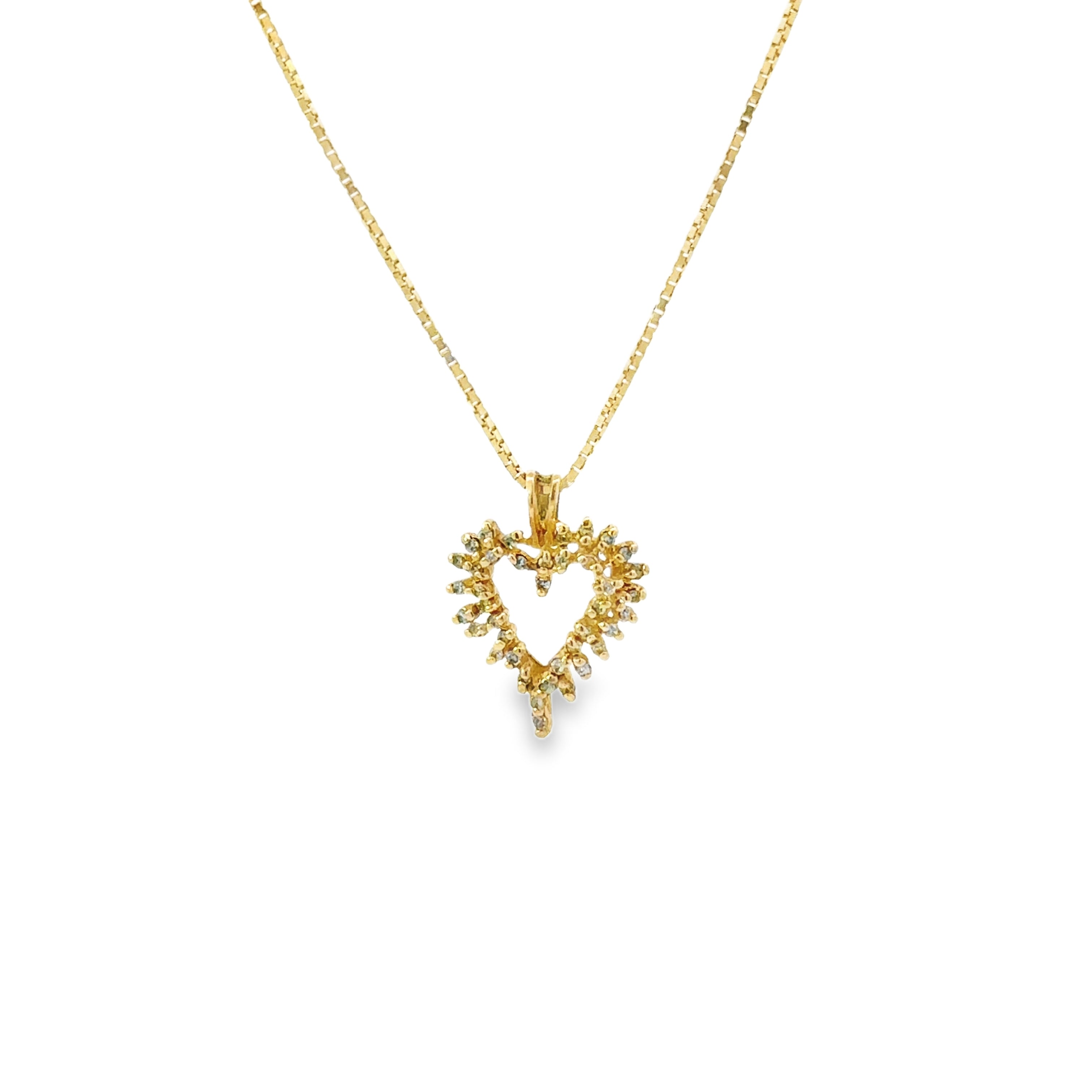 Estate Collection: 10K Yellow Gold Asymmetrical Diamond Heart Pendant Necklace with a New Chain