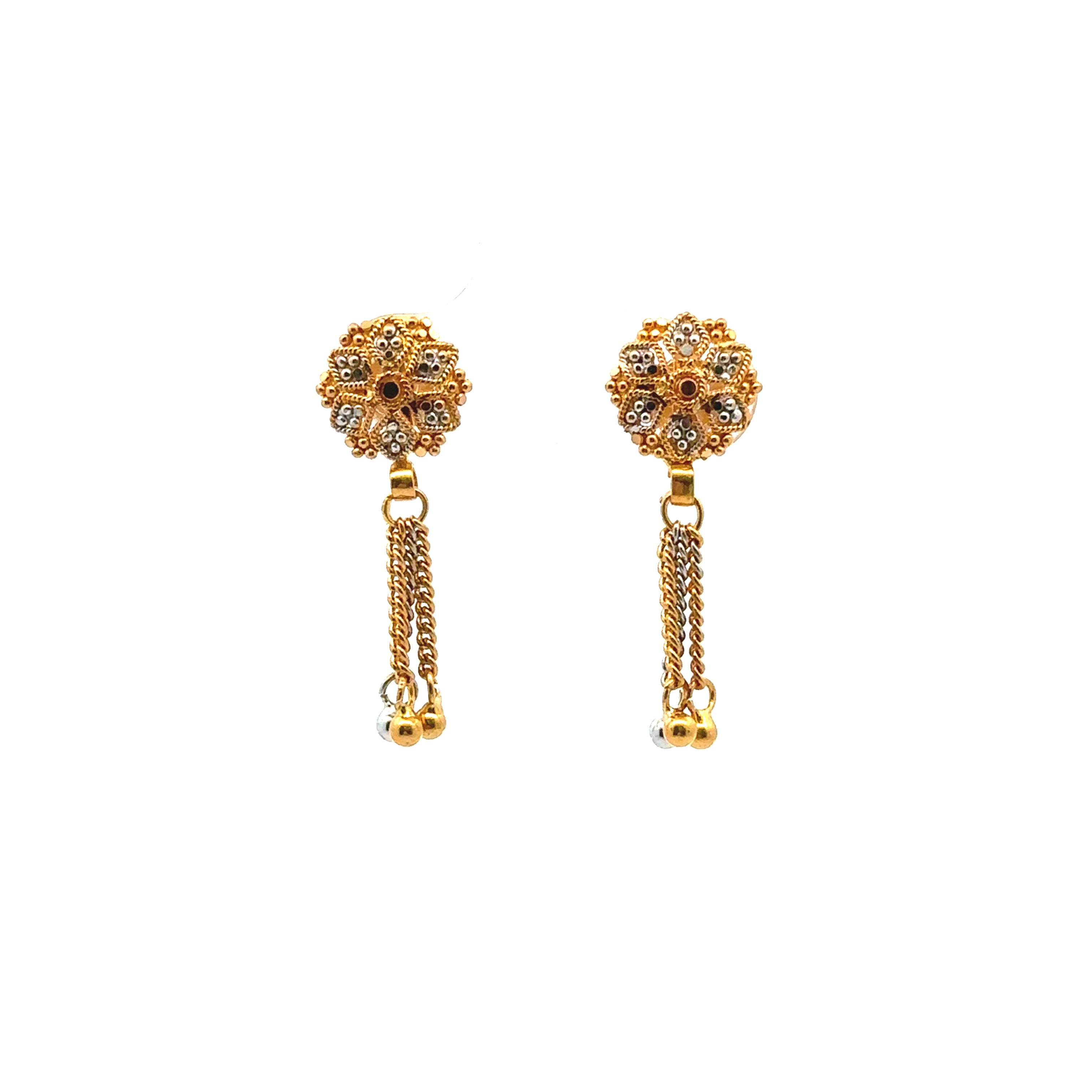 Estate Collection: 22K Yellow & White Gold Intricate Flower Dangle Screw-On Stud Earrings