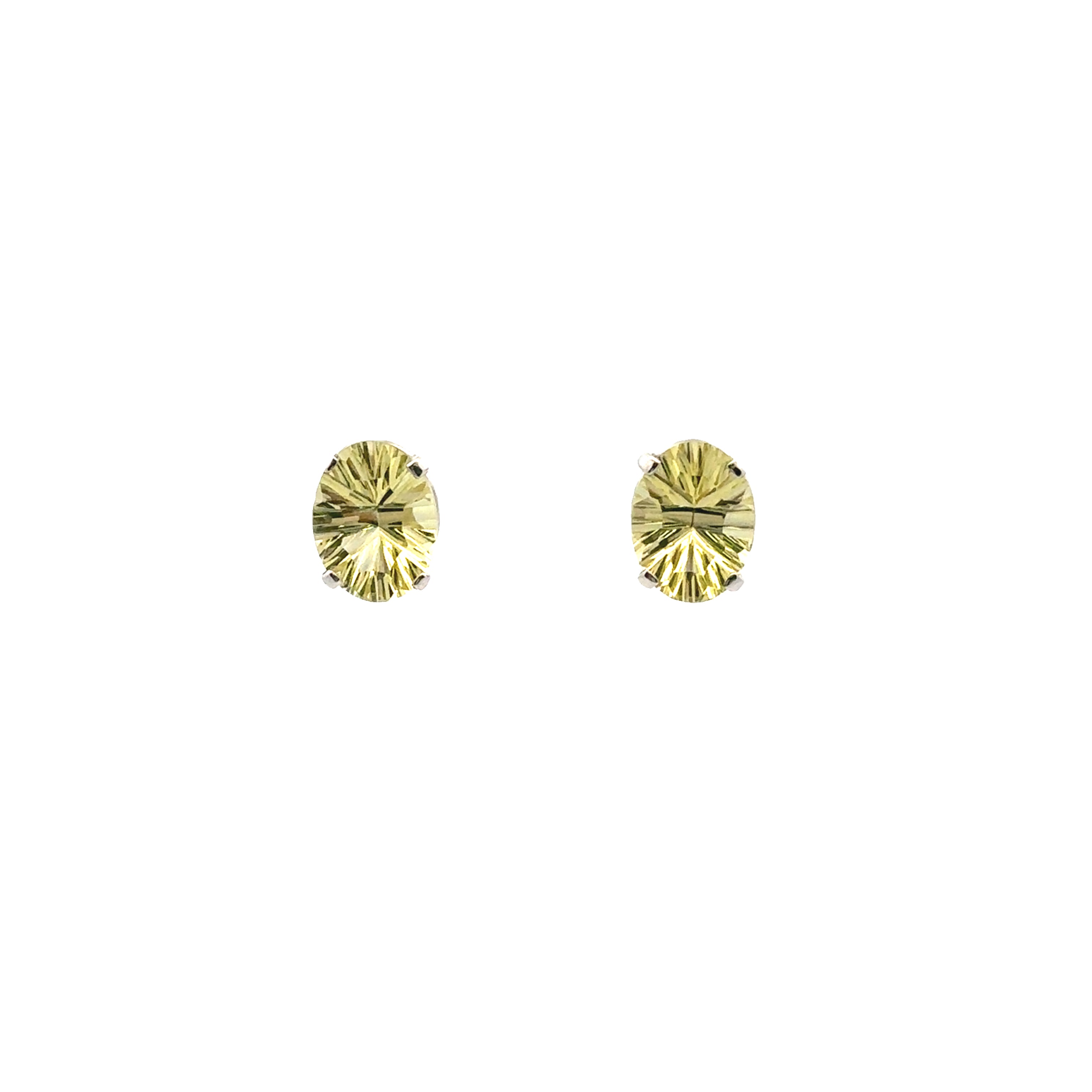 Estate Collection: 14K White Gold Yellow-Green Oval Stud Earrings