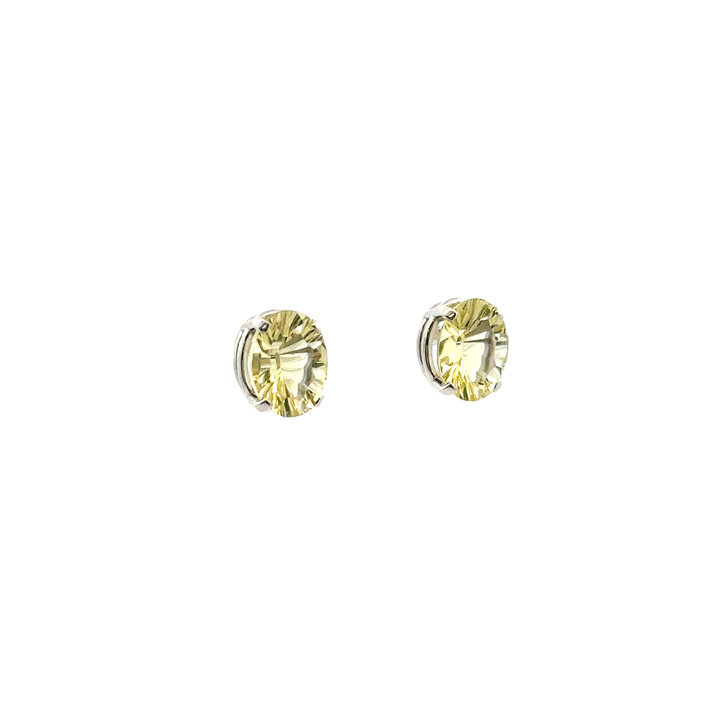 Estate Collection: 14K White Gold Yellow-Green Oval Stud Earrings