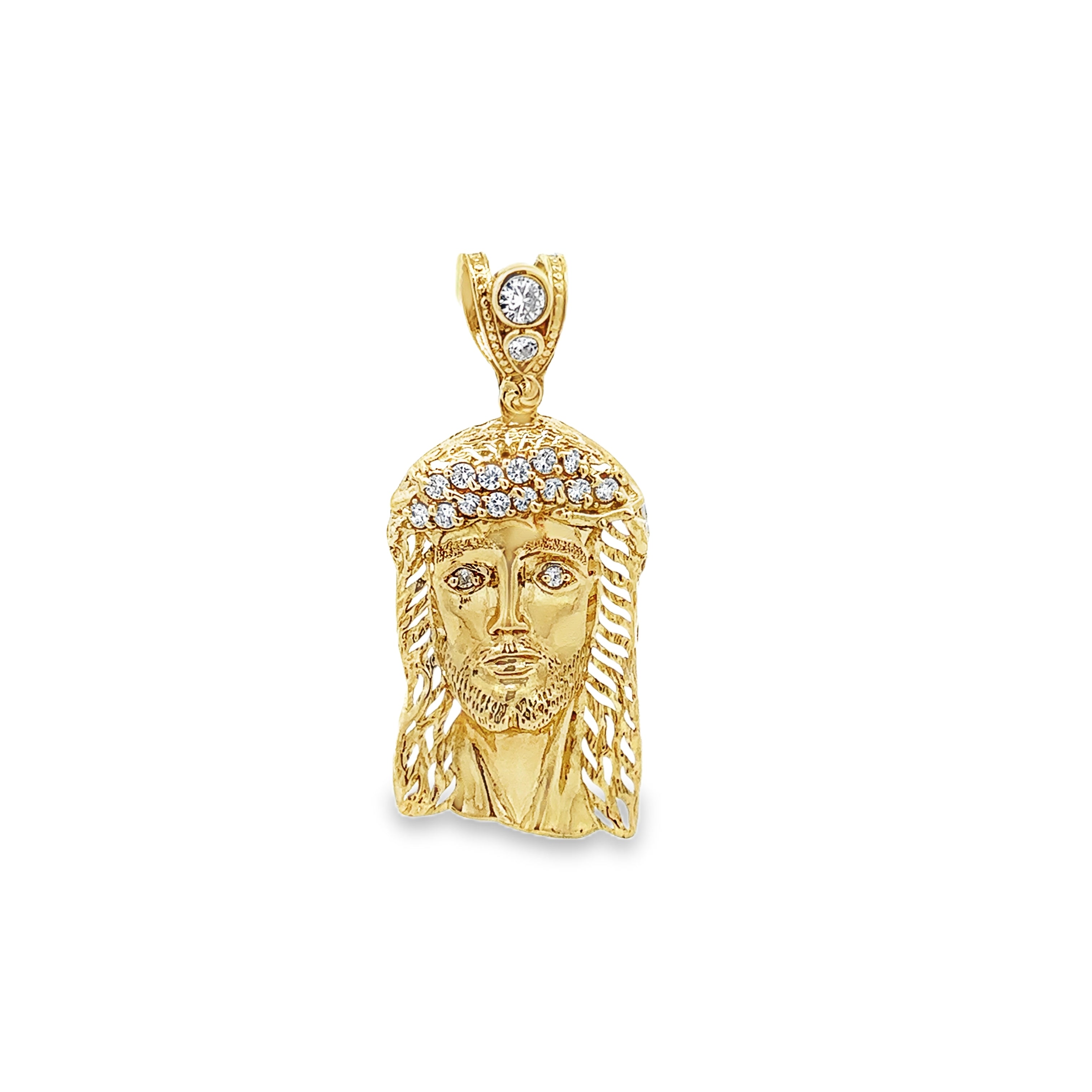 Estate 10K Yellow Gold Cubic Zirconia Jesus Head Pendant