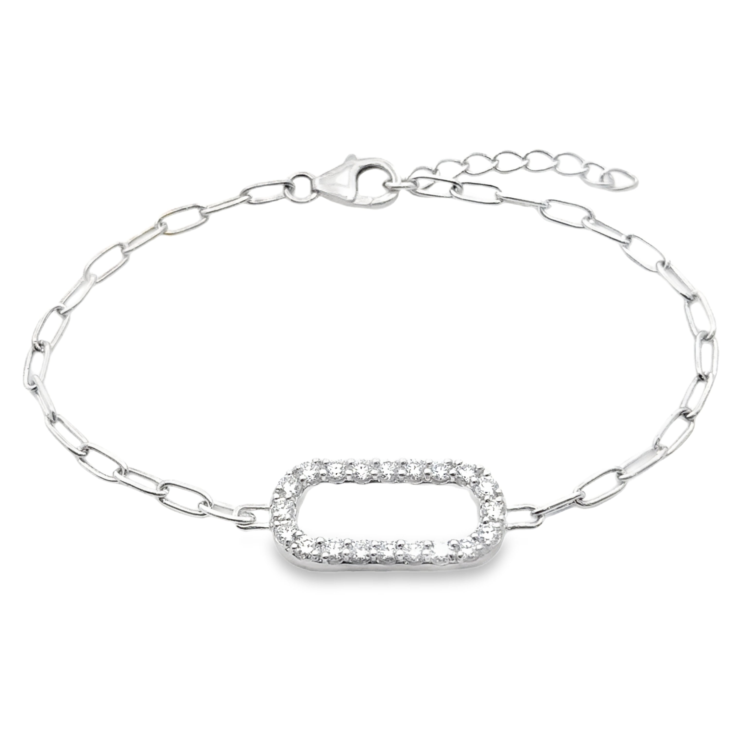 Sterling Silver Lab-Grown Diamond 1.02CTW Center Link Paperclip Bracelet