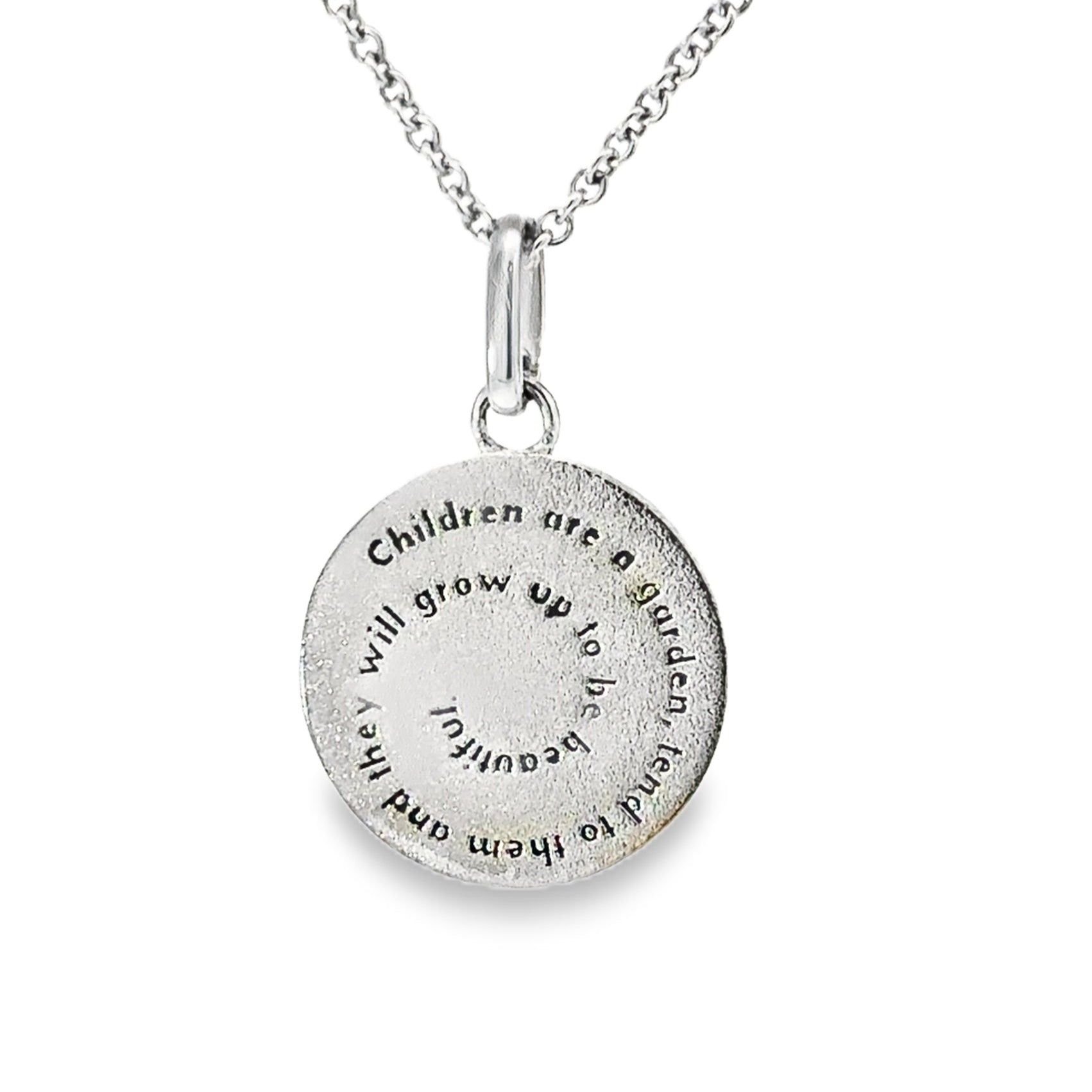 Sterling Silver Flower & Quote Pendant Necklace