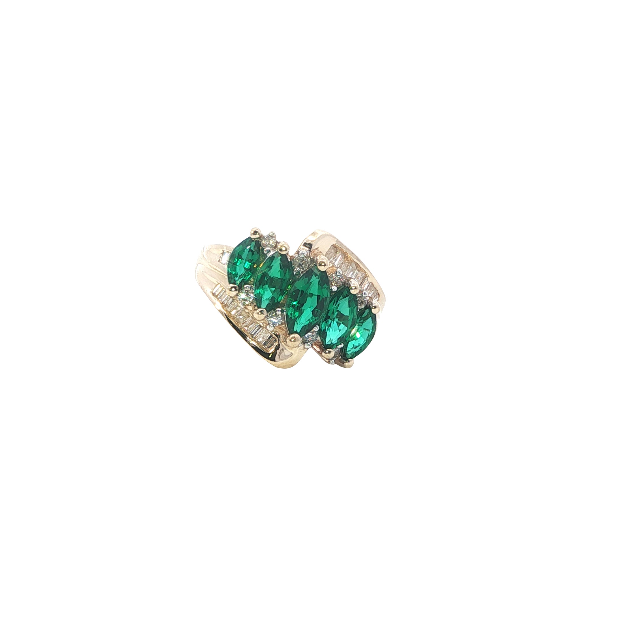 Estate Collection: 14K Yellow Gold Lab- Created Marquise Emerald & Baguette Cocktail Ring