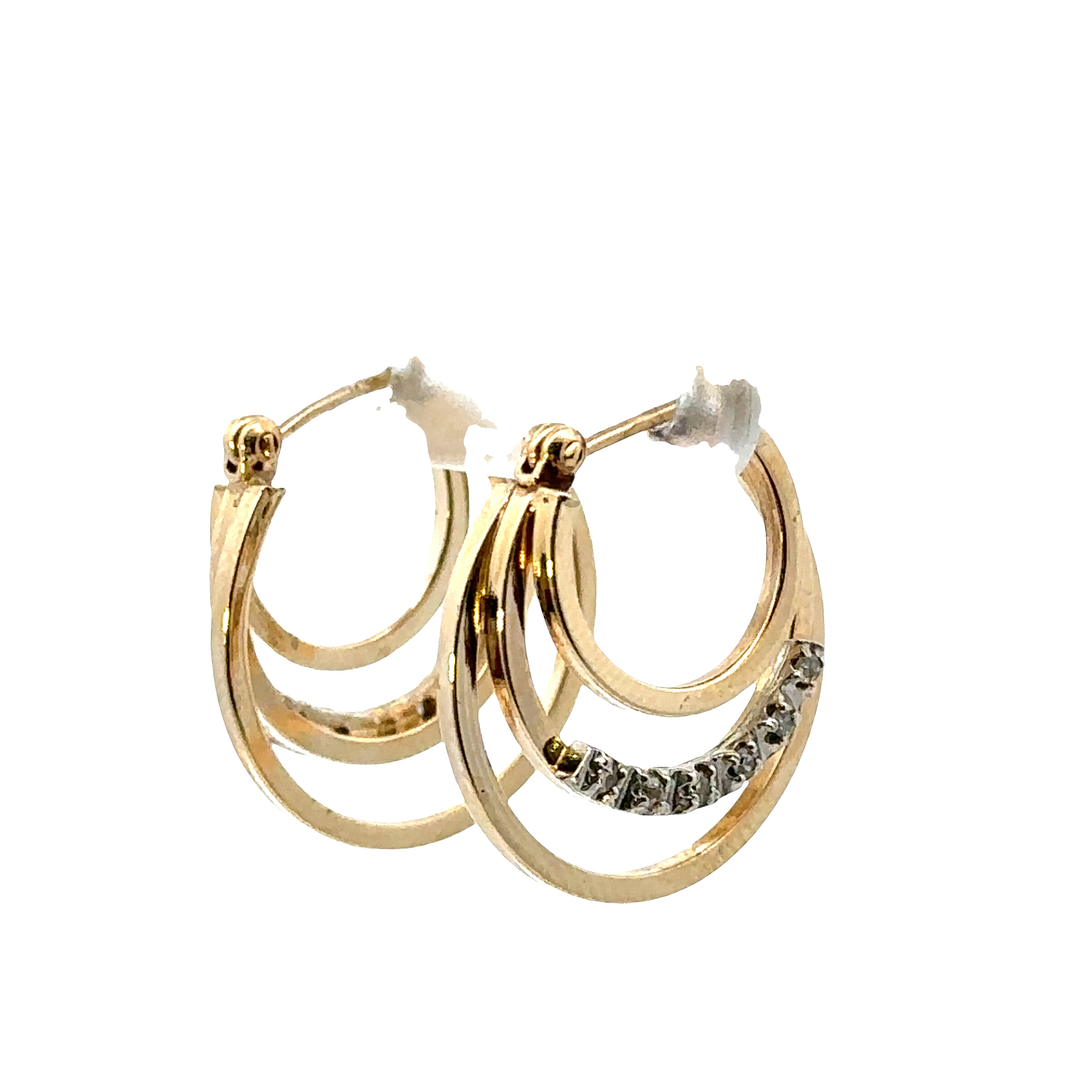 side view of earrings on a white back ground showing diamond accents