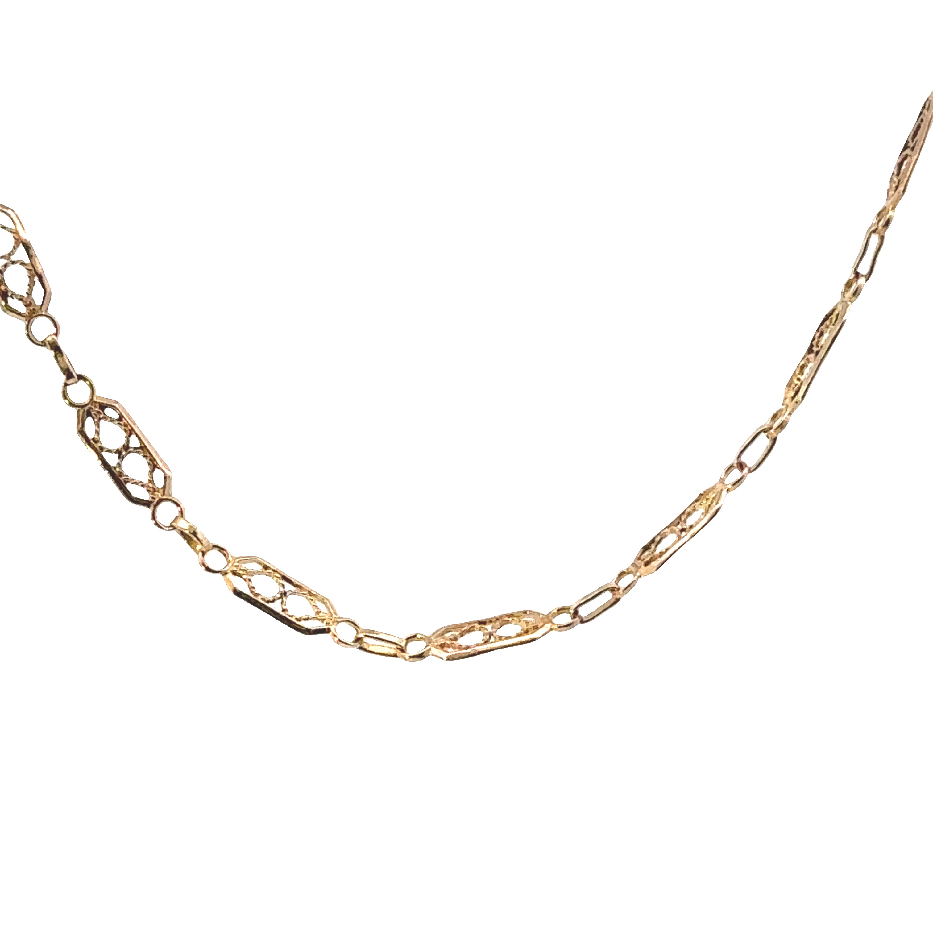 Gold chain necklace on a white background