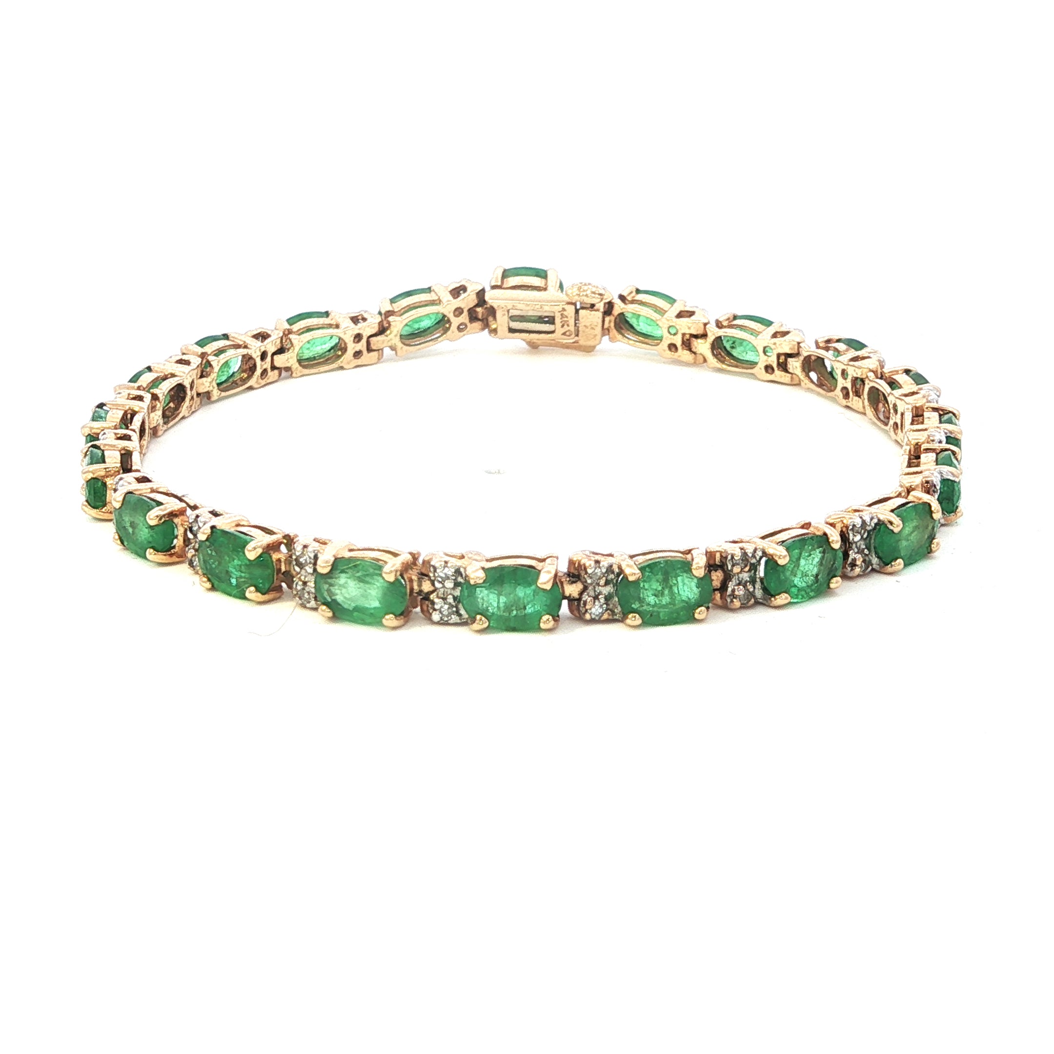 Estate Collection: 14K Yellow Gold Emerald and Diamond 7" Tennis Bracelet