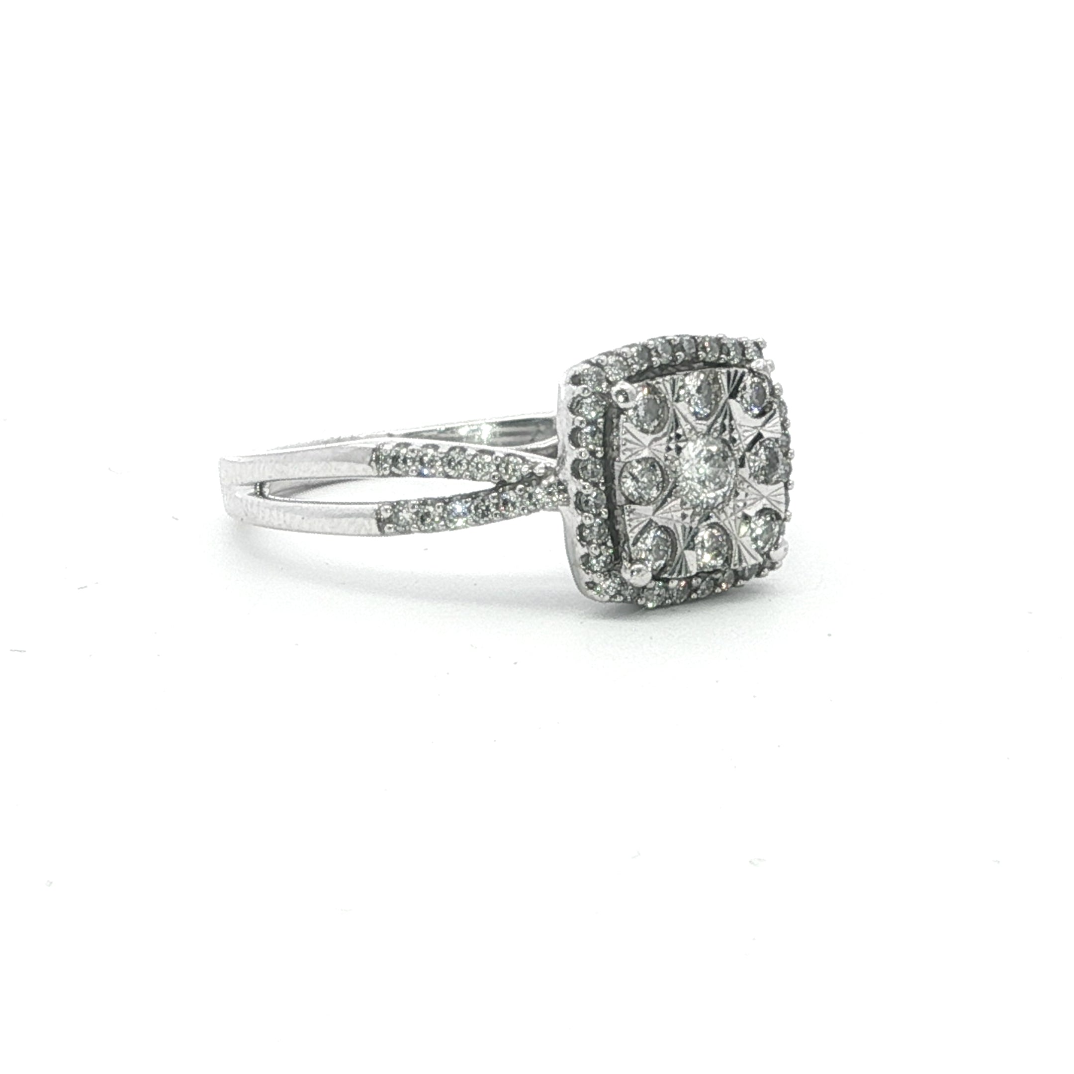 Estate Collection: 10K White Gold Cluster Diamond Engagment Ring