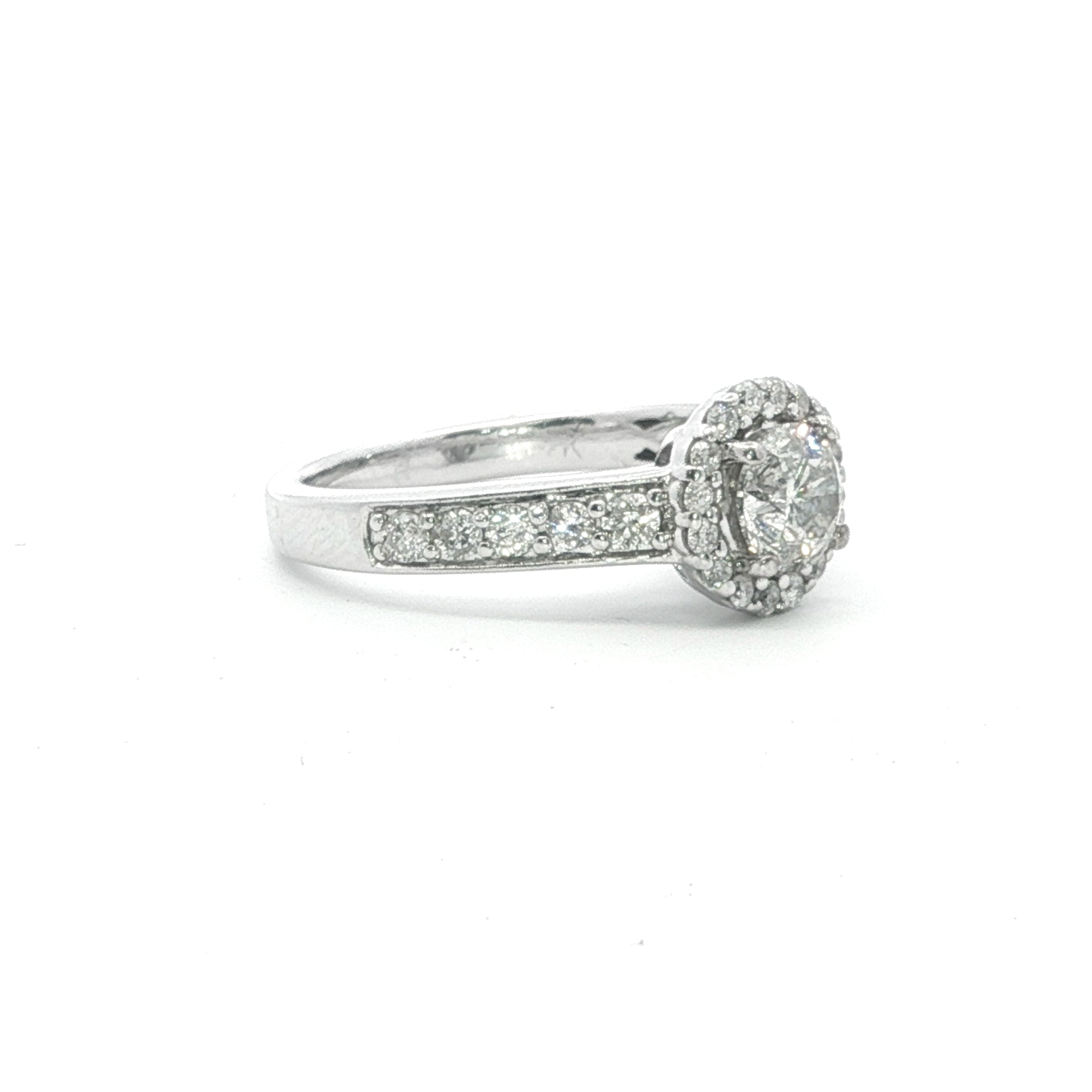 Estate Collection: 14K White Gold 0.56 CT Round Center Halo Diamond Engagement Ring