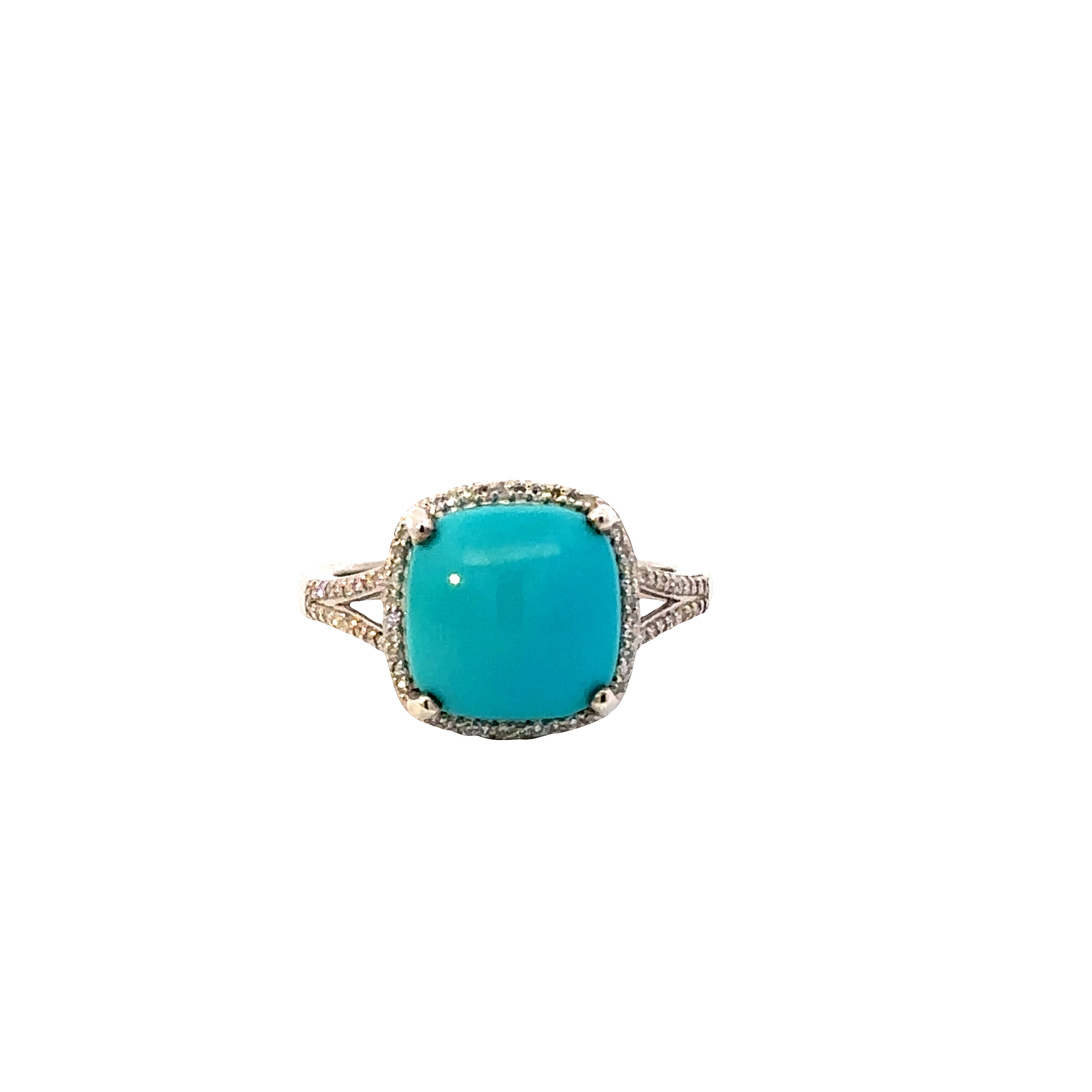 Turquoise ring with gold band on a white background