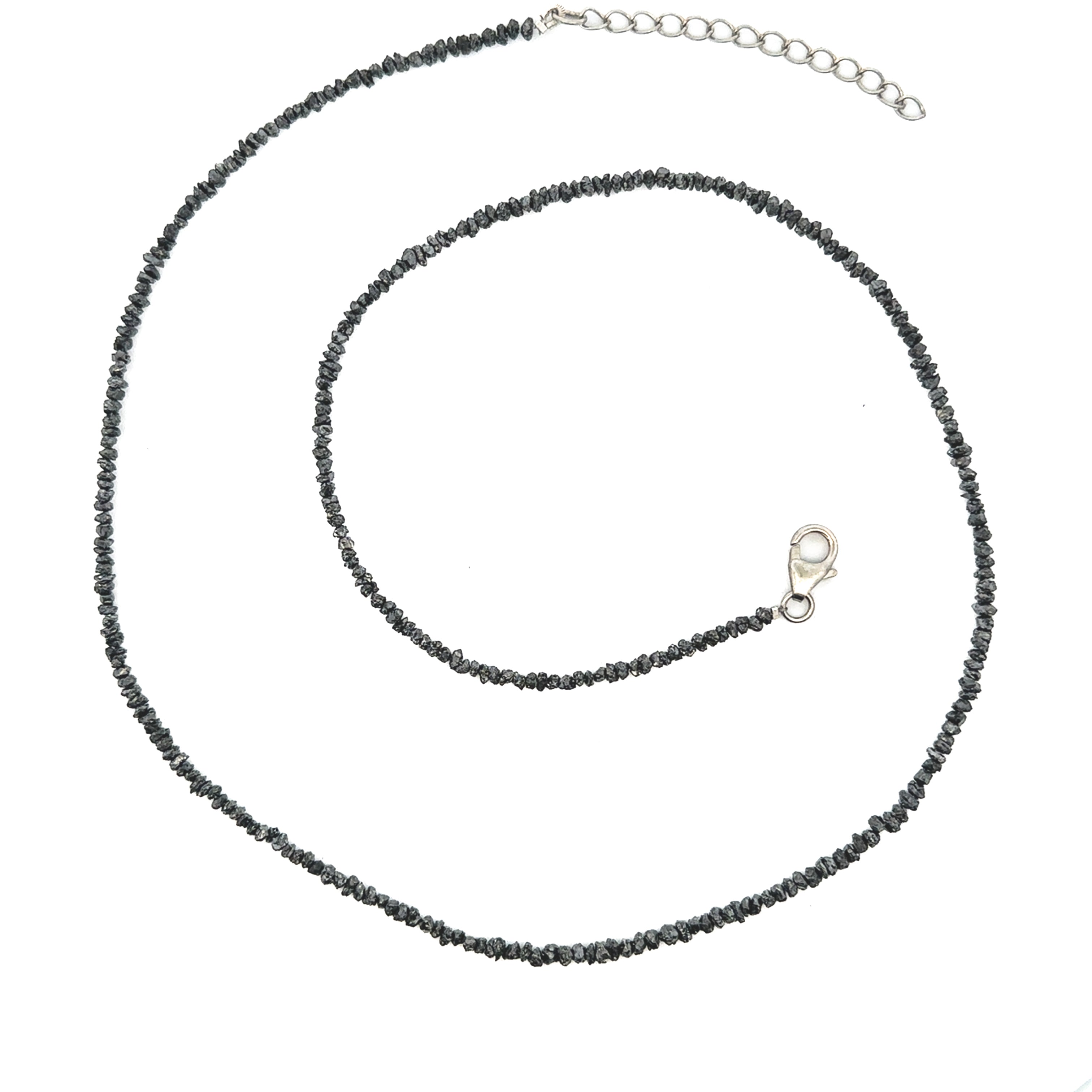 Sterling Silver 20CTW. Black Diamond Bead Necklace