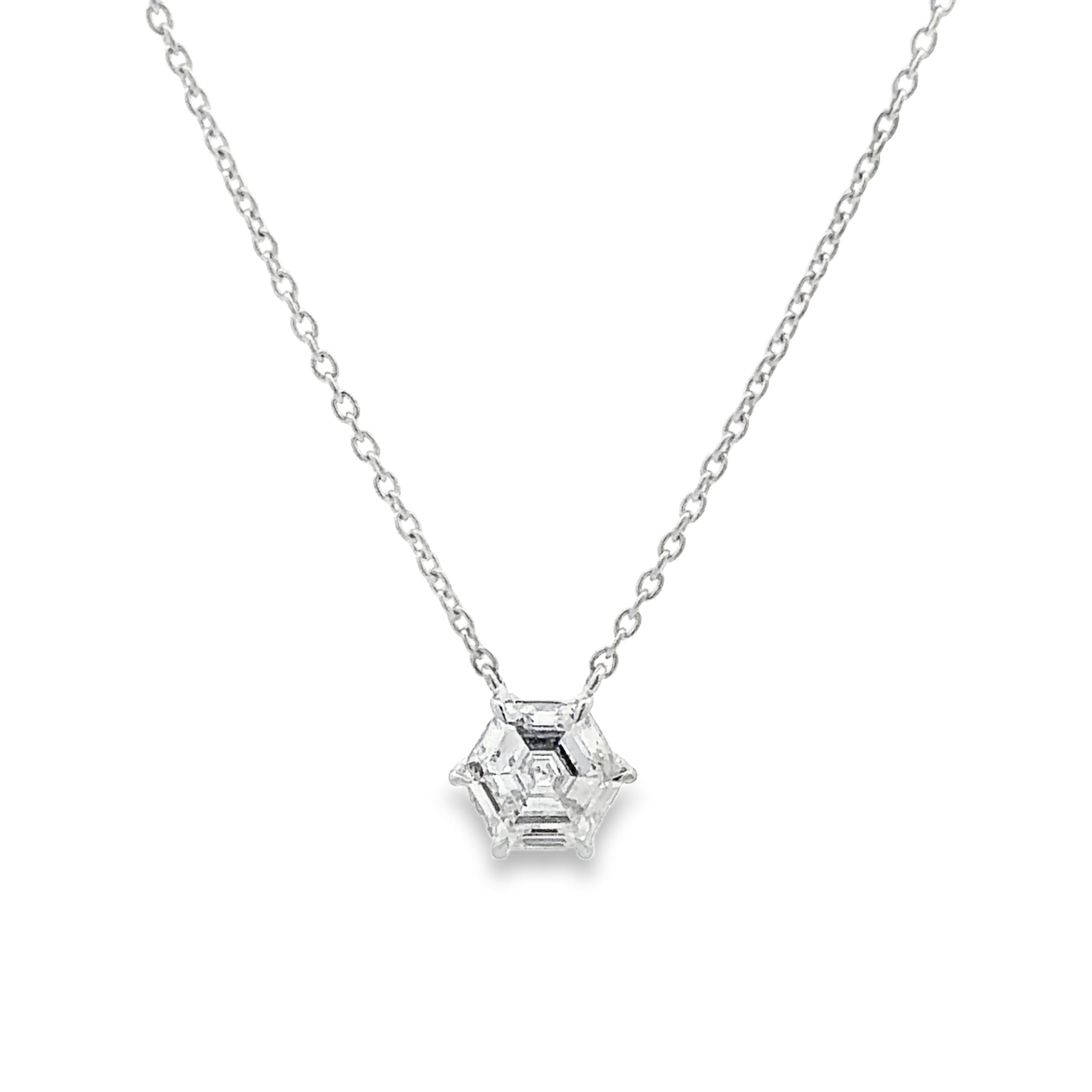 14K White Gold 0.80CT. Hexagon-Cut Lab-Grown Diamond Necklace