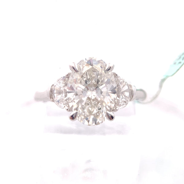 14K White Gold CERTIFIED "Brooke" 3-1/2CT. Oval-Cut Lab-Grown Diamond 3-Stone Half Moon Engagement Ring
