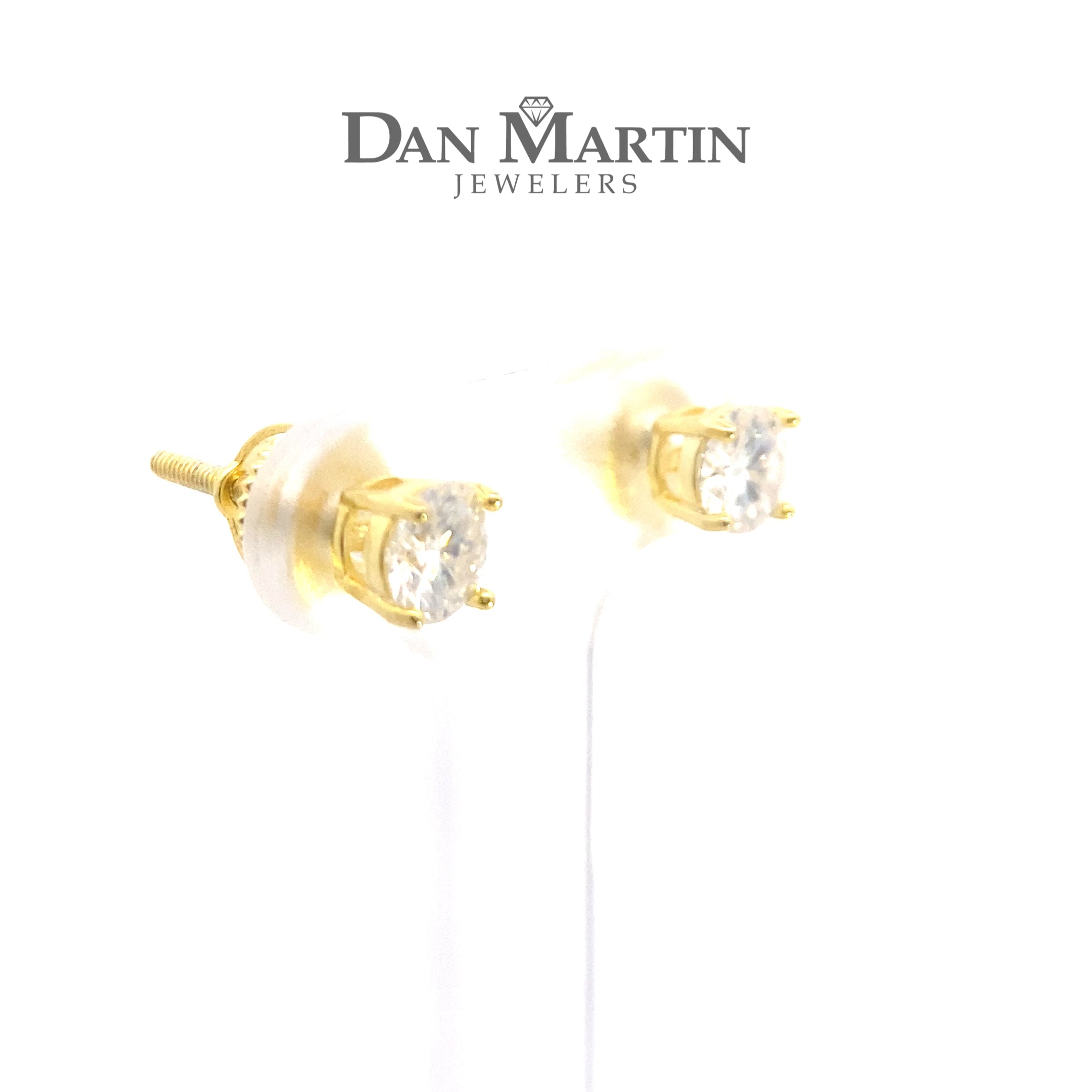 Yellow Gold-Plated Sterling Silver 1CT. Round Brilliant-Cut Moissanite Threaded-Post Stud Earrings