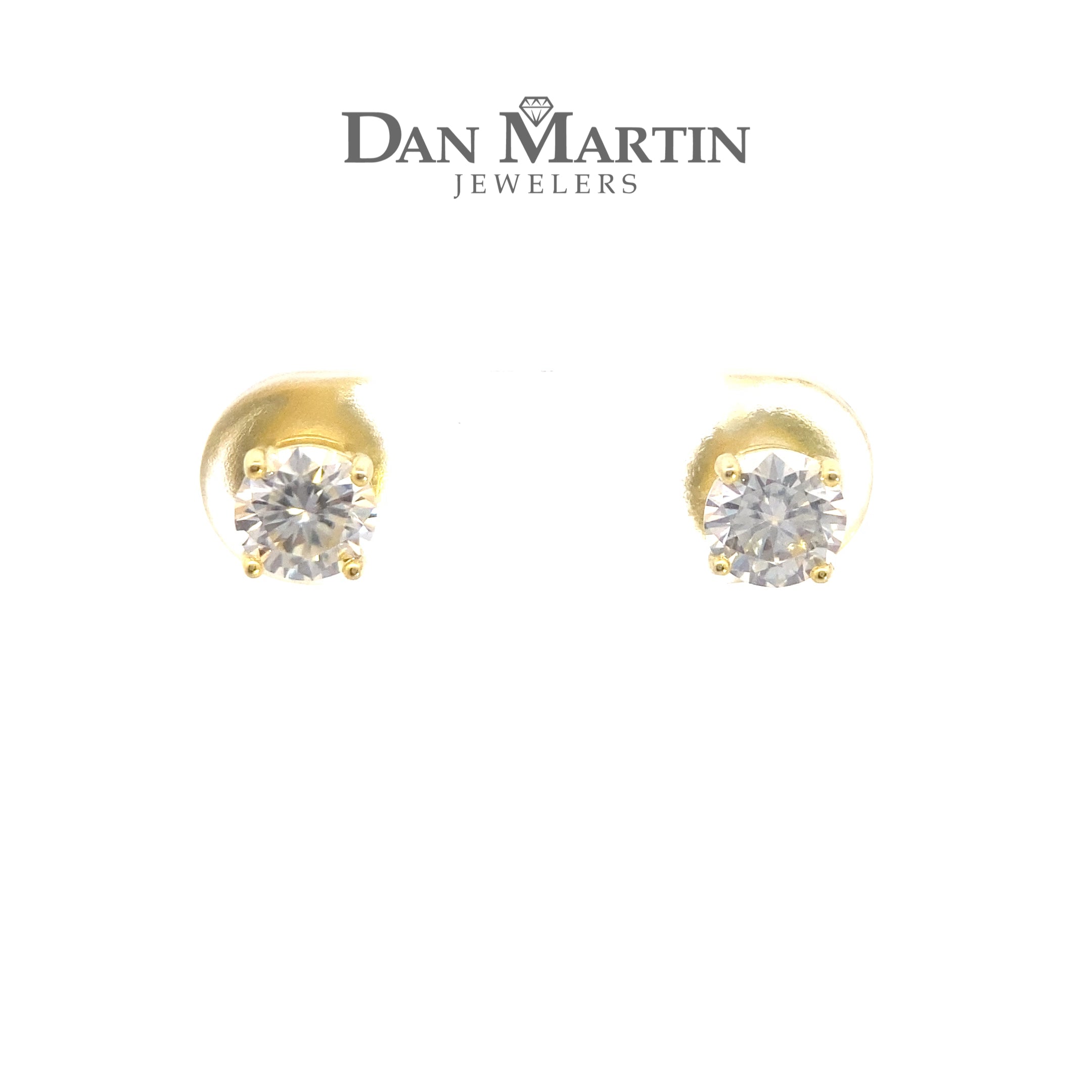 Yellow Gold-Plated Sterling Silver 1CT. Round Brilliant-Cut Moissanite Threaded-Post Stud Earrings