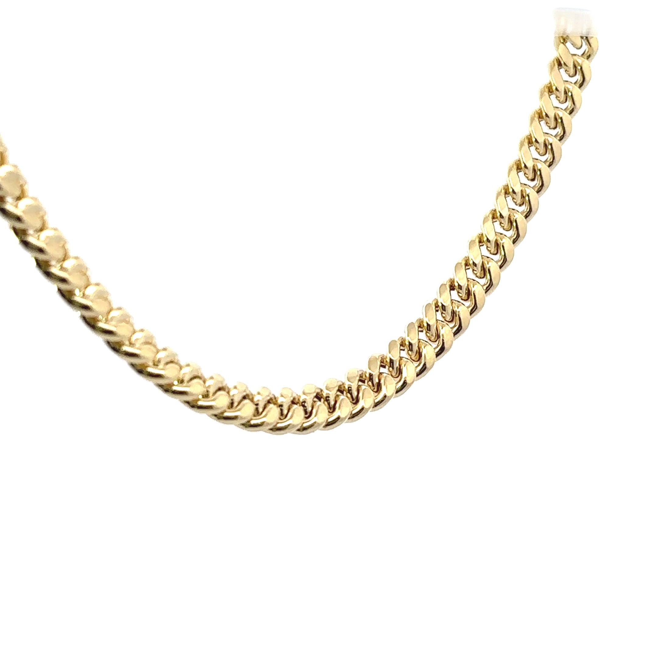 Angled to the right view of 10K Yellow gold 8.8MM Semi-Solid Miami Cuban Link 22" on white background.
