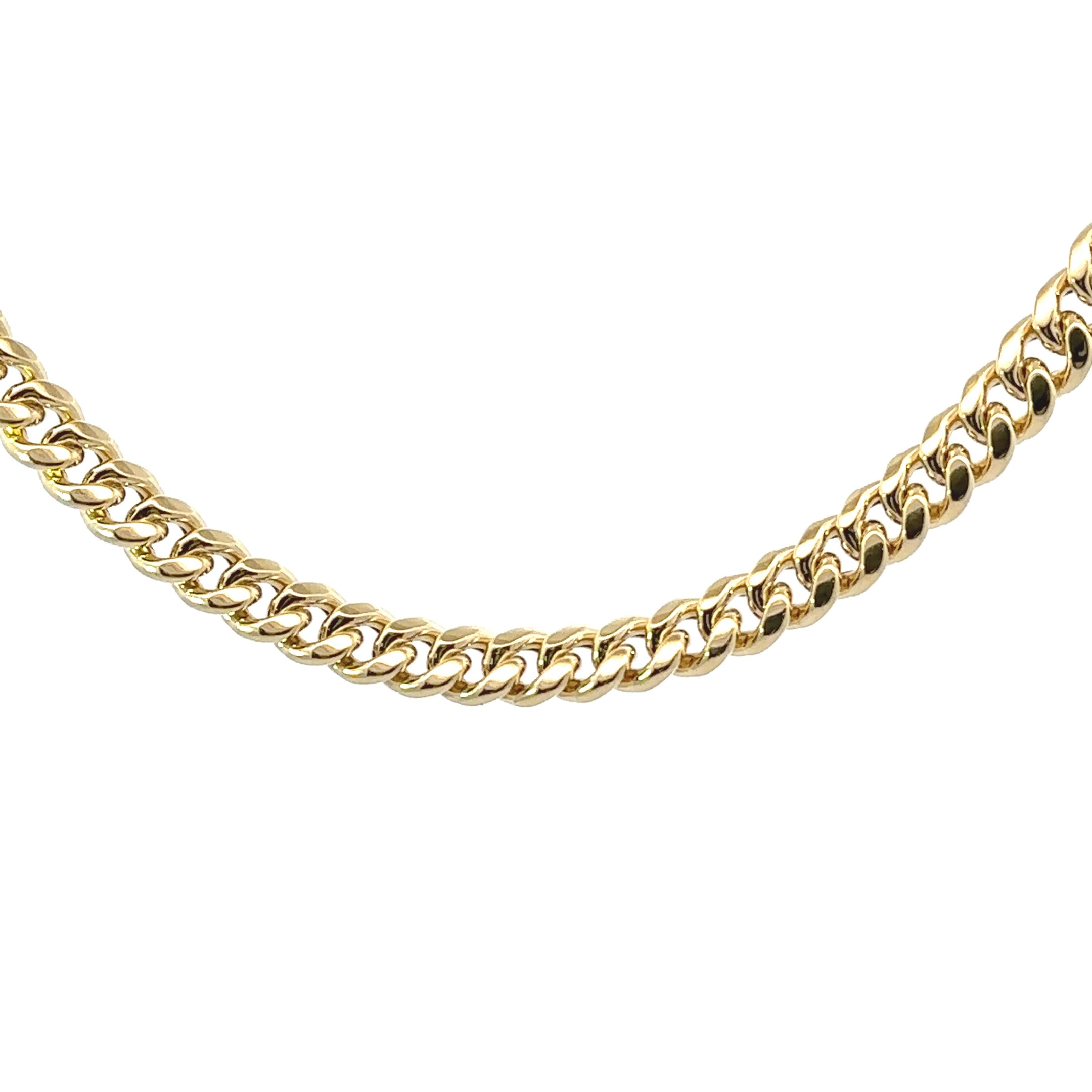 Closer image of 10K Yellow gold 8.8MM Semi-Solid Miami Cuban Link 22" on white background.