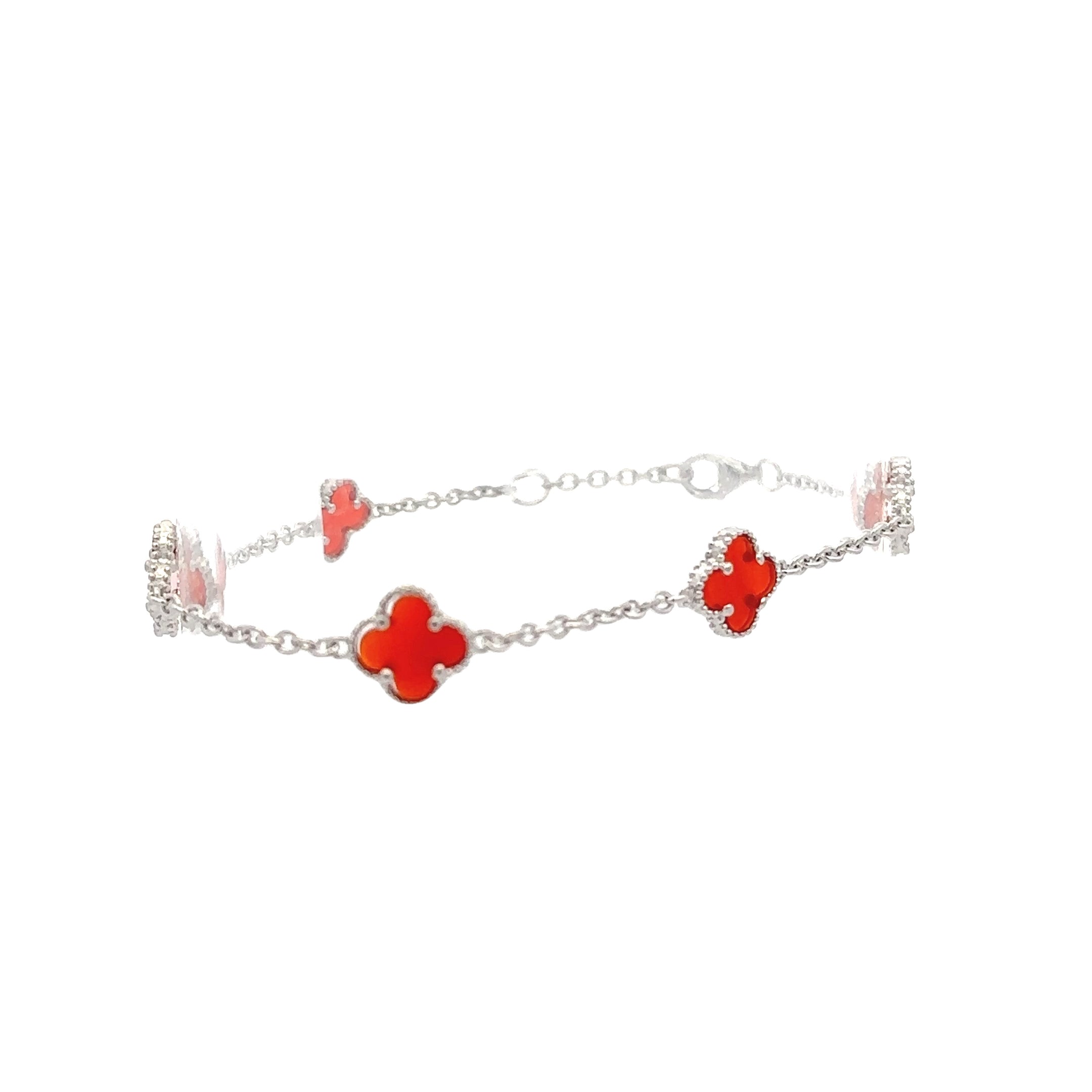 Sterling Silver Red "Alhambra" Clover-Inspired Station Bracelet