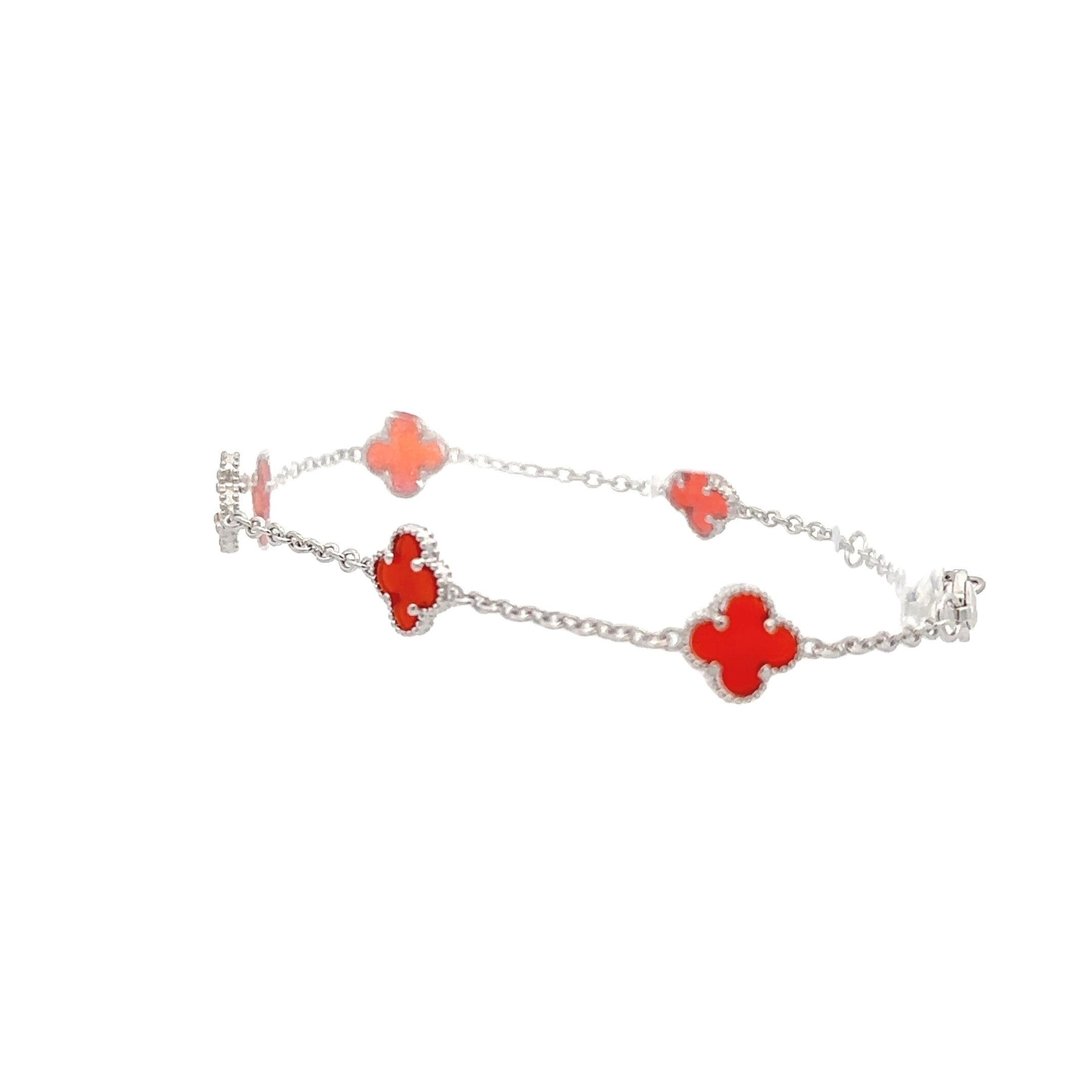 Sterling Silver Red "Alhambra" Clover-Inspired Station Bracelet