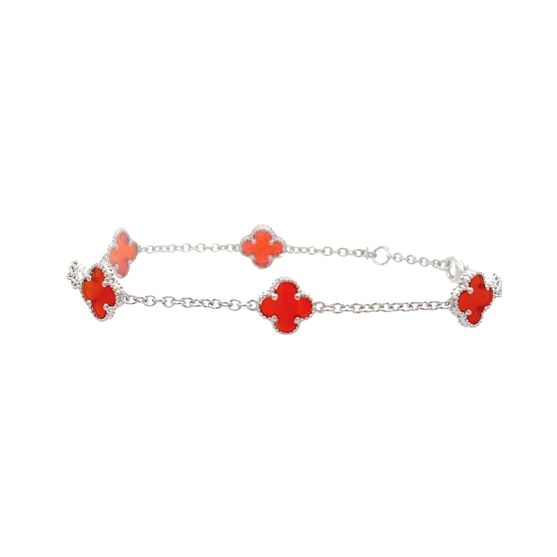 Sterling Silver Red "Alhambra" Clover-Inspired Station Bracelet