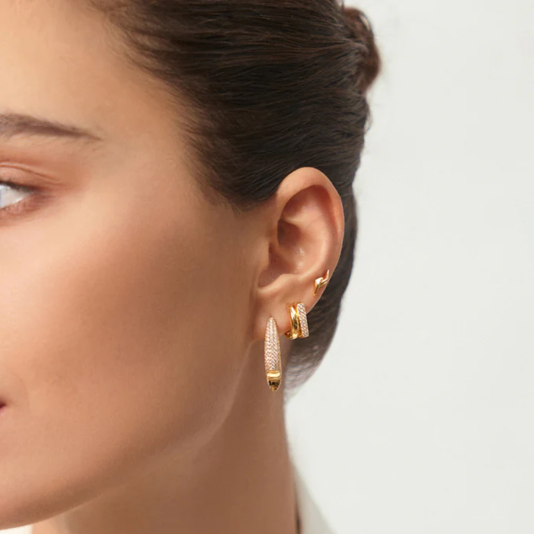 Ear View  Ania Haie Gold-Plated Sterling Silver Cubic Zirconia Hoops