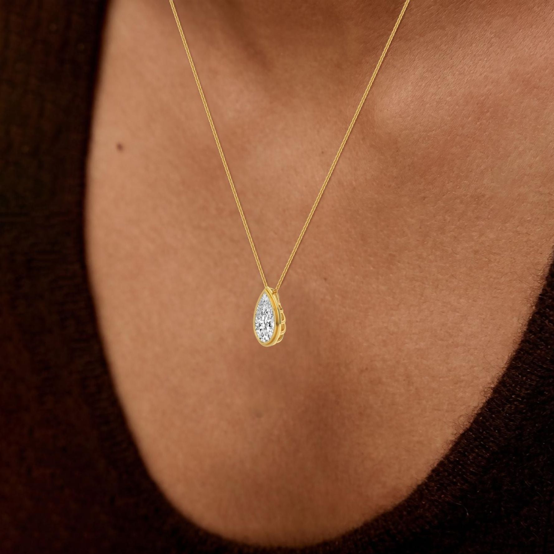 Pear Bezel necklace on a model