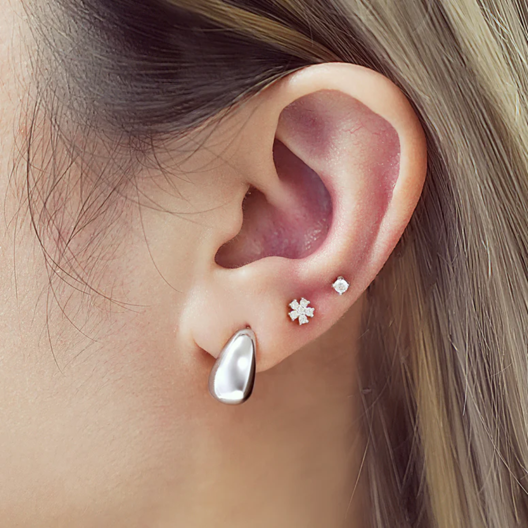 Ear View Ania Haie Sterling Silver Dome Hoop Earrings