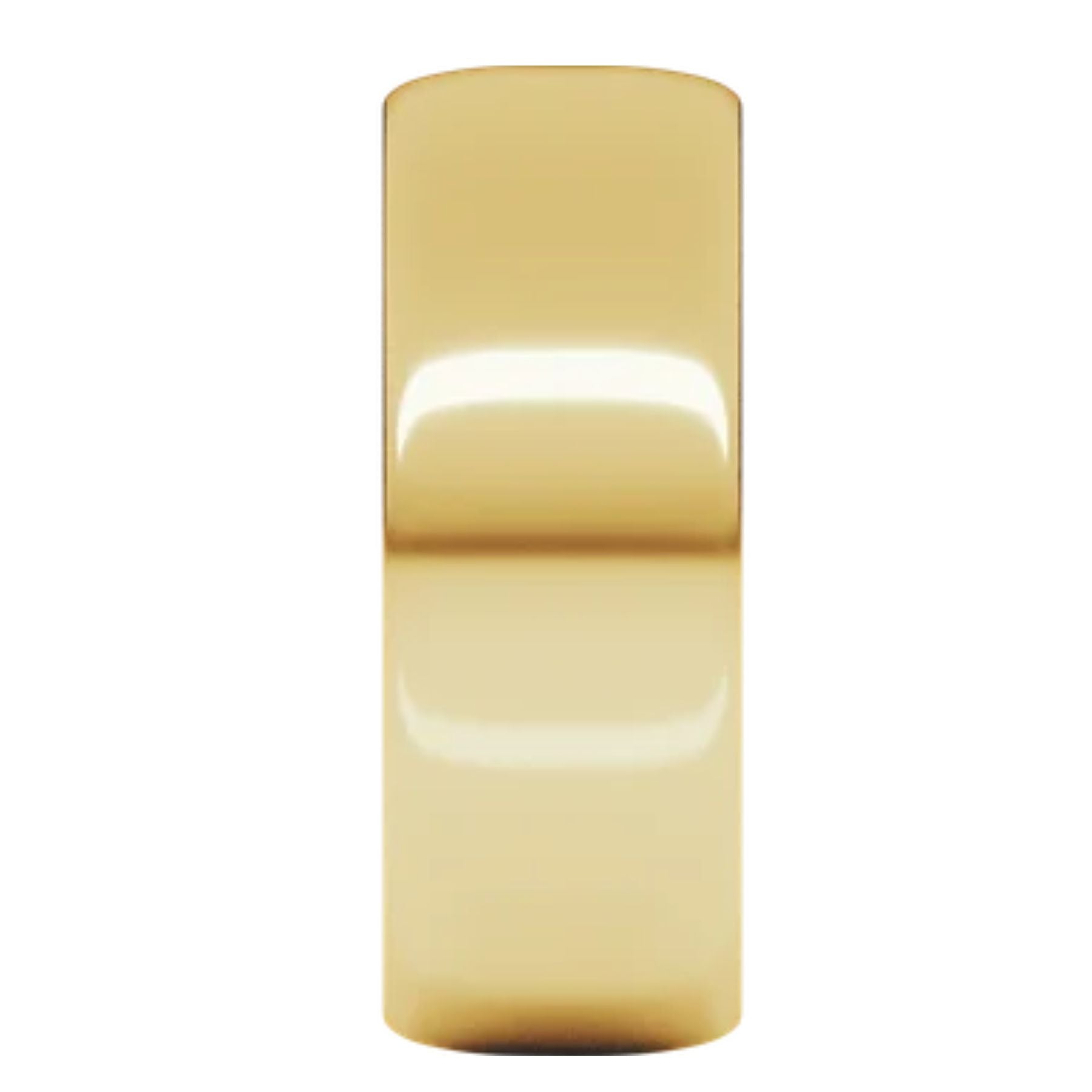 A single gold-colored metal ring with a smooth, polished finish, shown vertically against a plain white background.