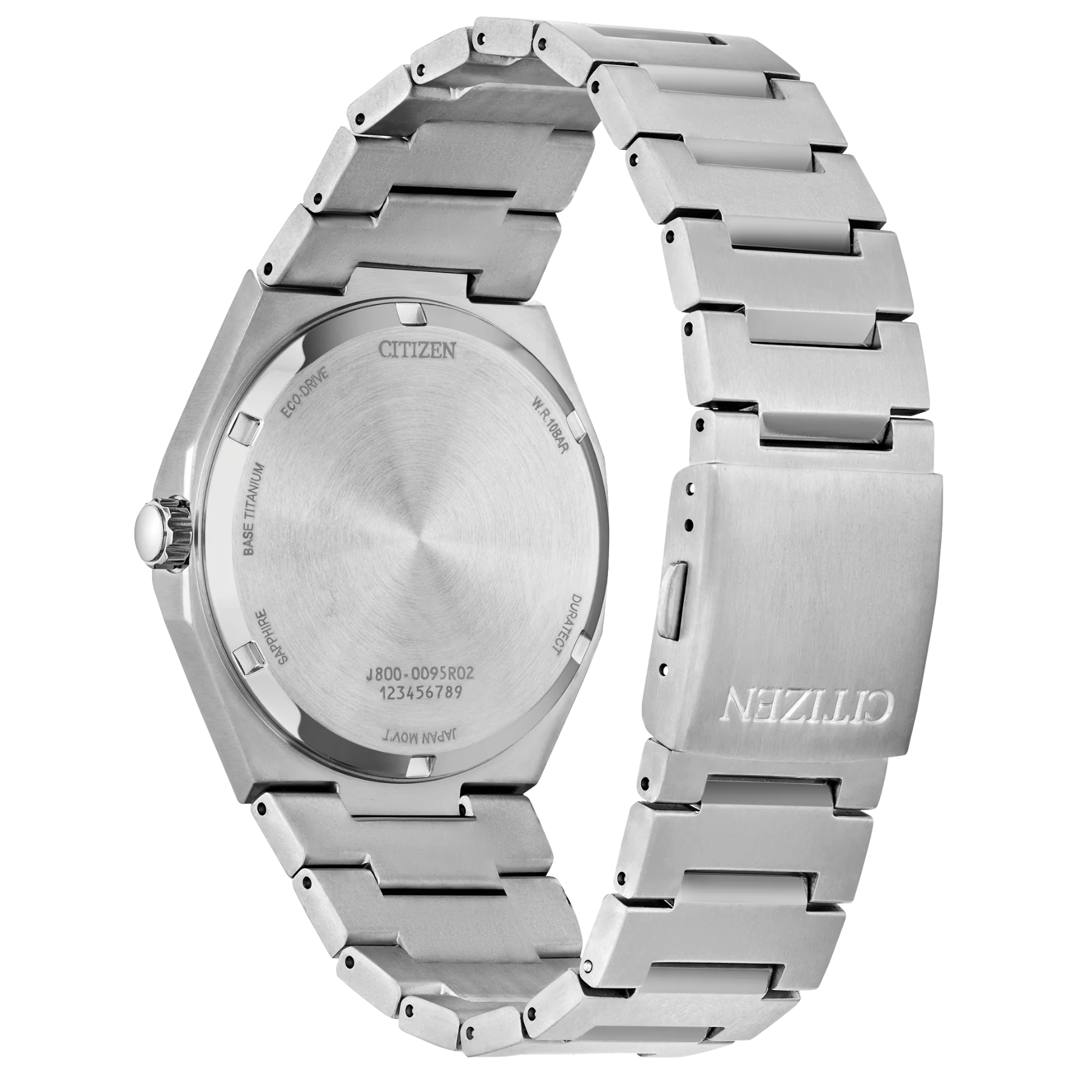 Silver Citizen watch with a metal band on a white background