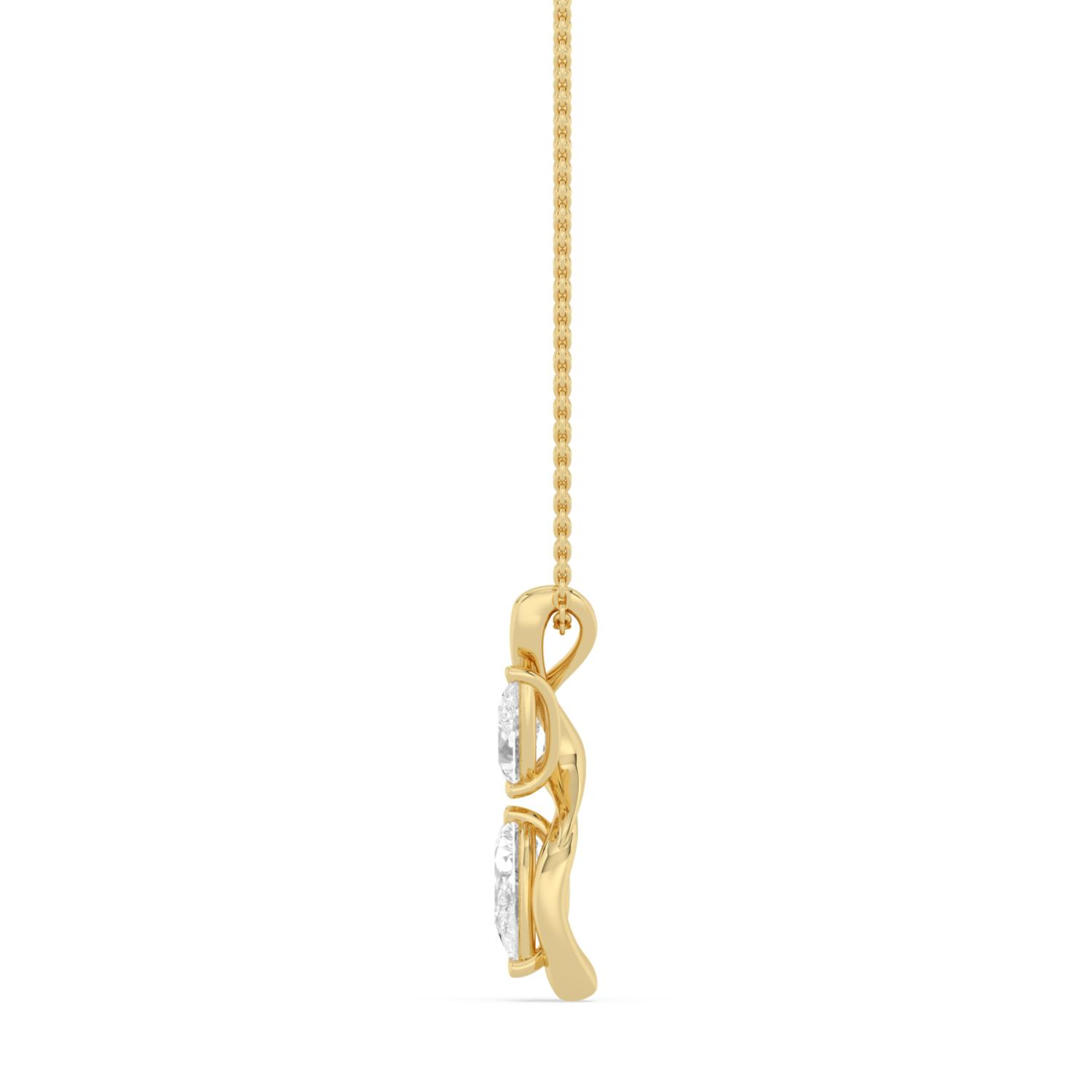 14K Yellow gold diamond necklace on white background