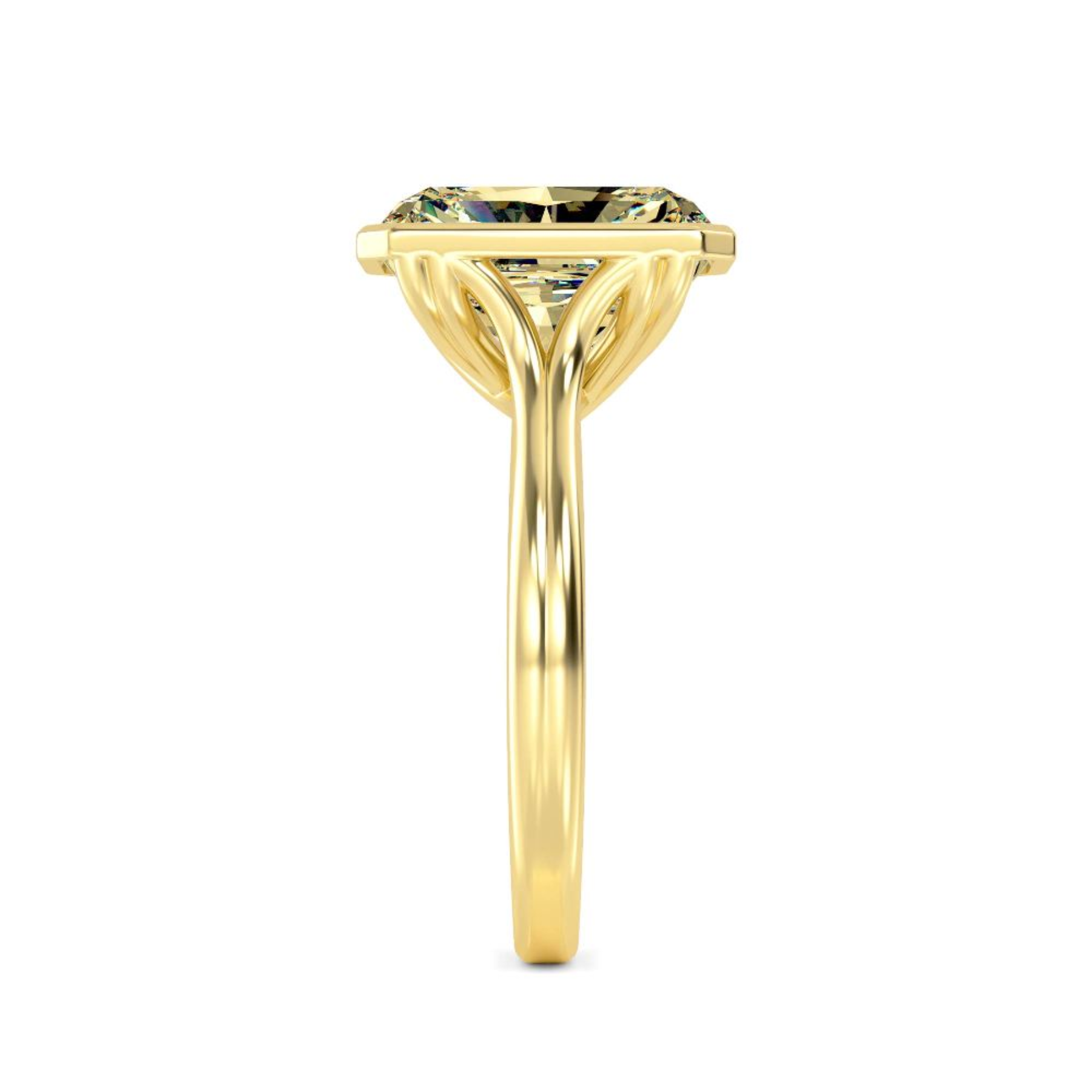 14k yellow diamond ring on a white background