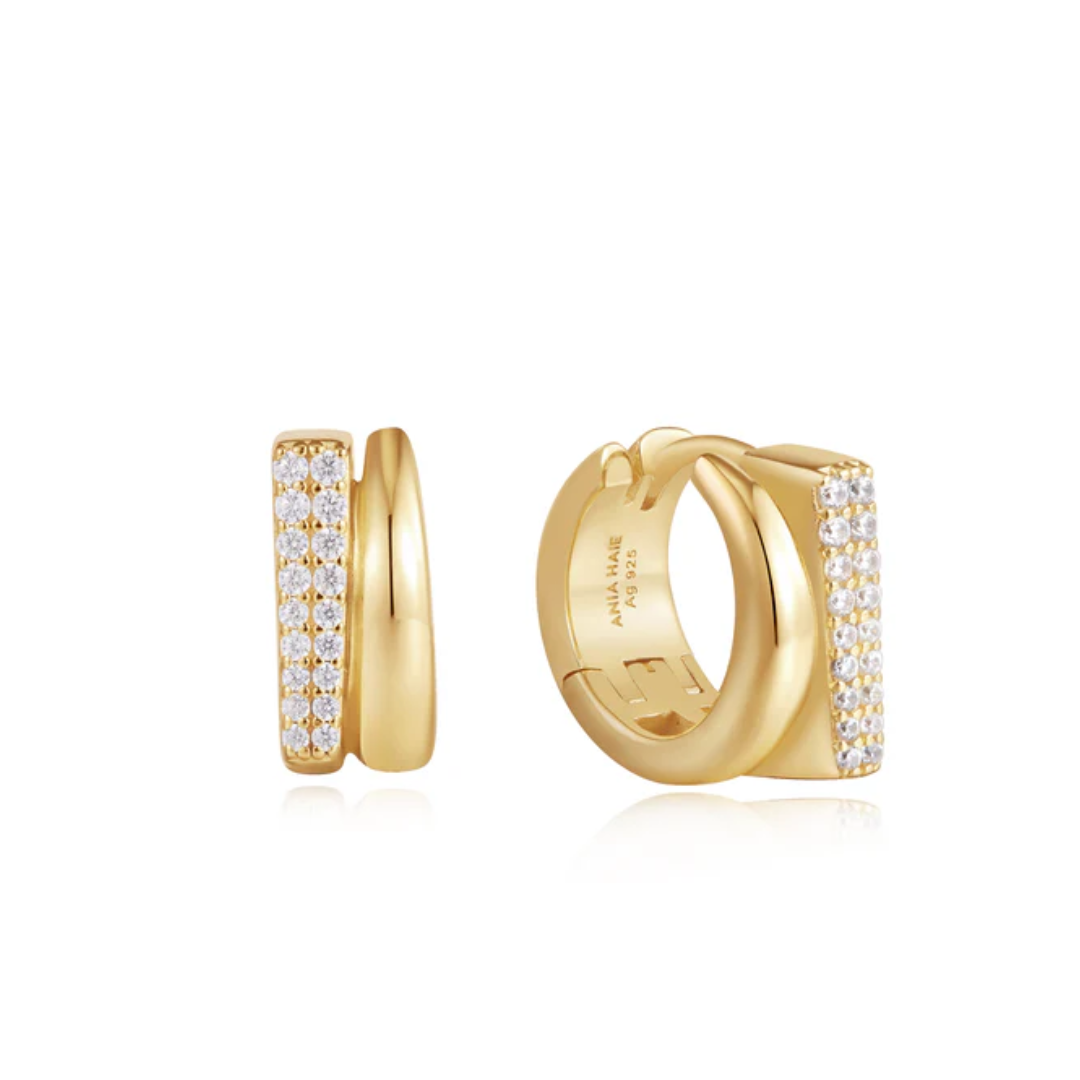 Front view Ania Haie Gold-Plated Sterling Silver Cubic Zirconia Hoops