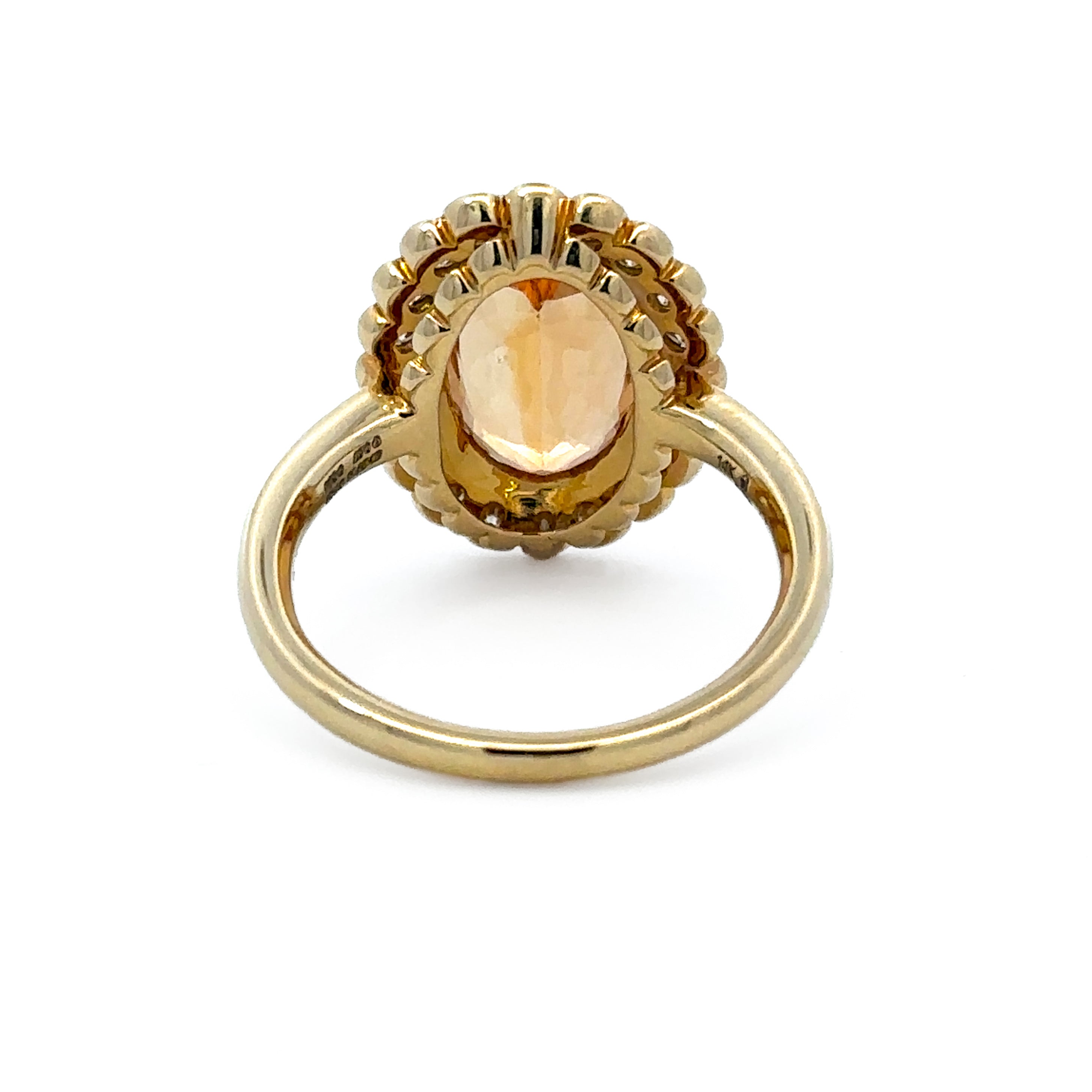 14K Yellow Gold 3.80CT. Oval Imperial Topaz and 0.57CTW. Diamond Halo Statement Ring