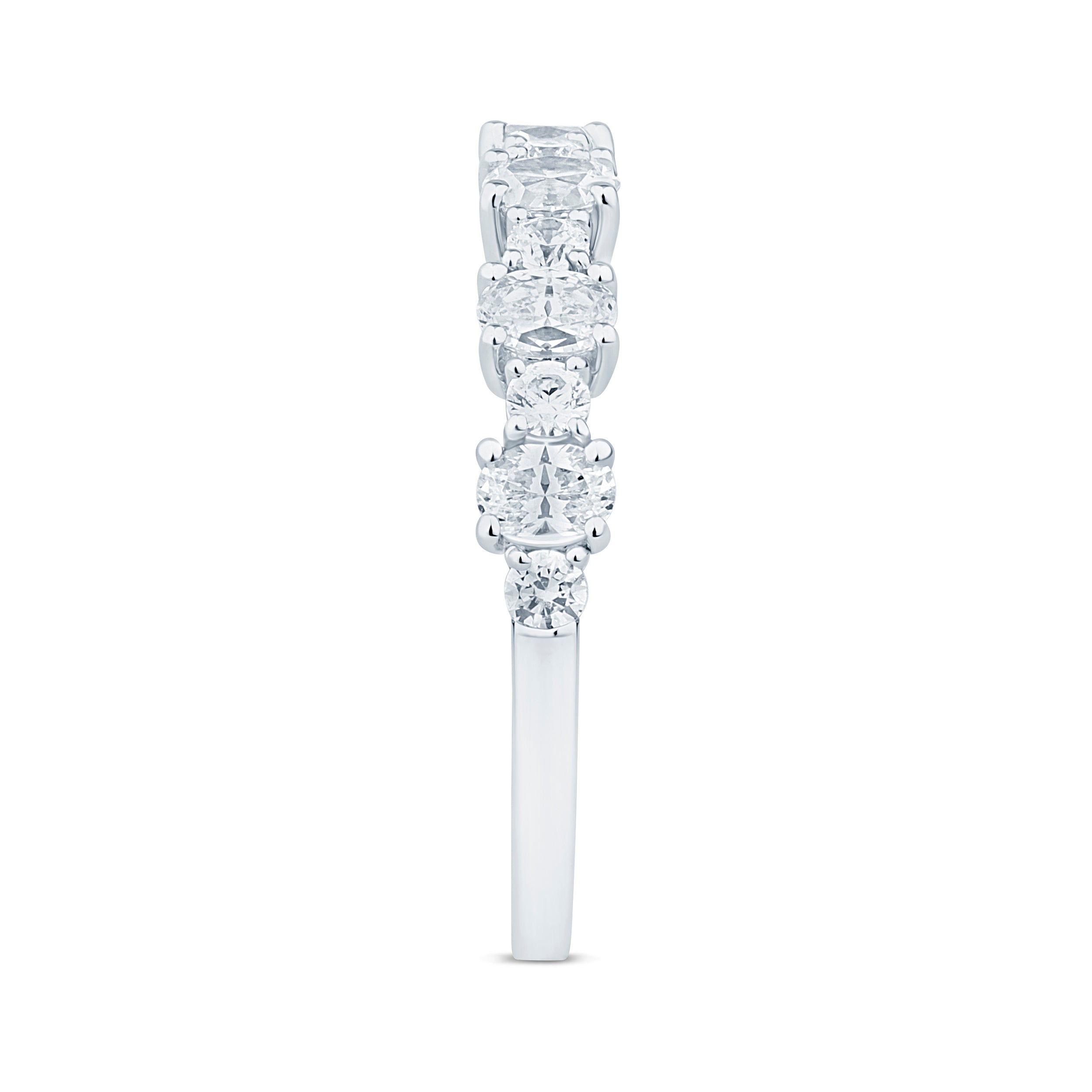 14K White Gold 0.90CTW. Natural Diamond Alternating Oval & Round Stackable Band