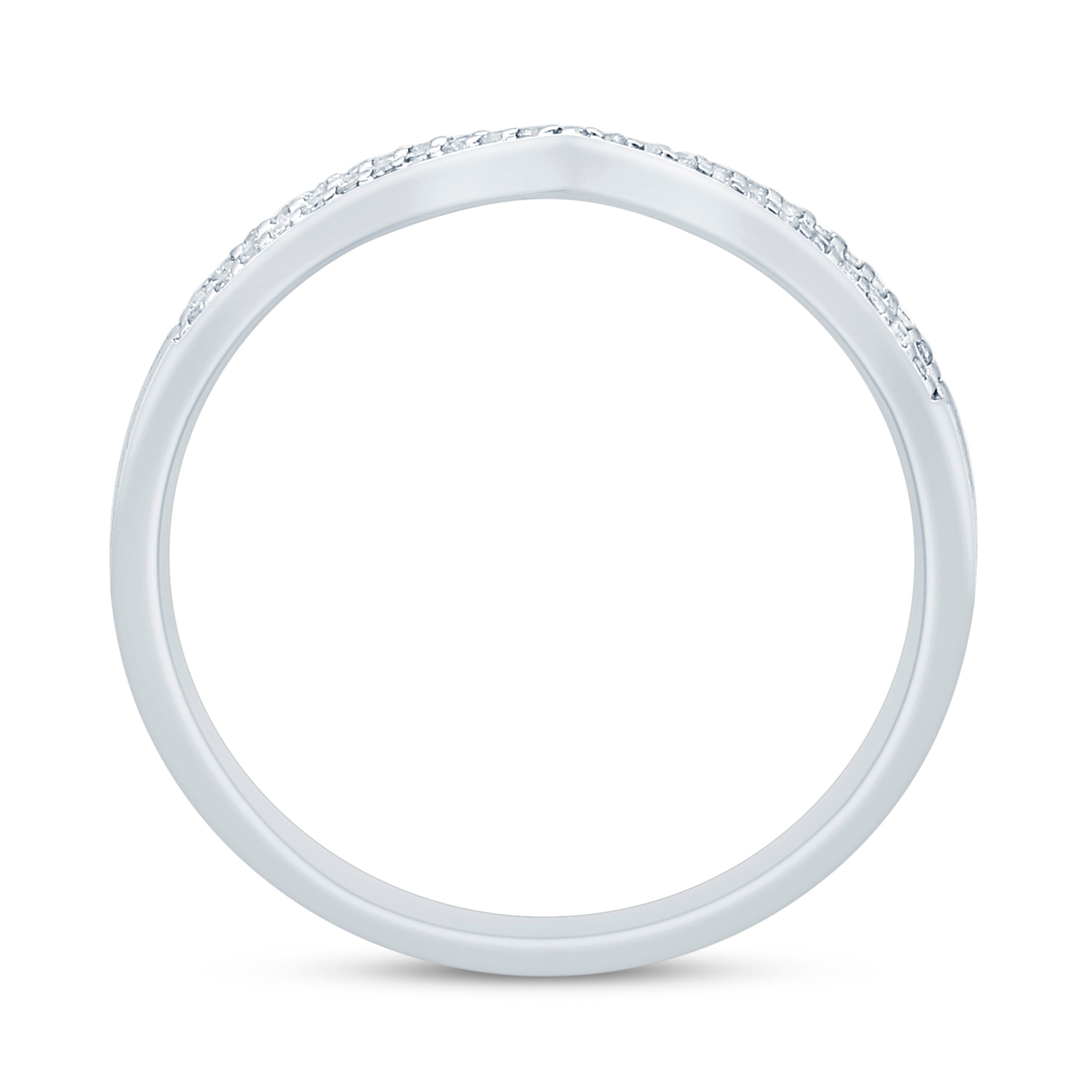 14K White Gold 0.25CTW. Natural Diamond Round & Baguette V-Shaped Wedding Band