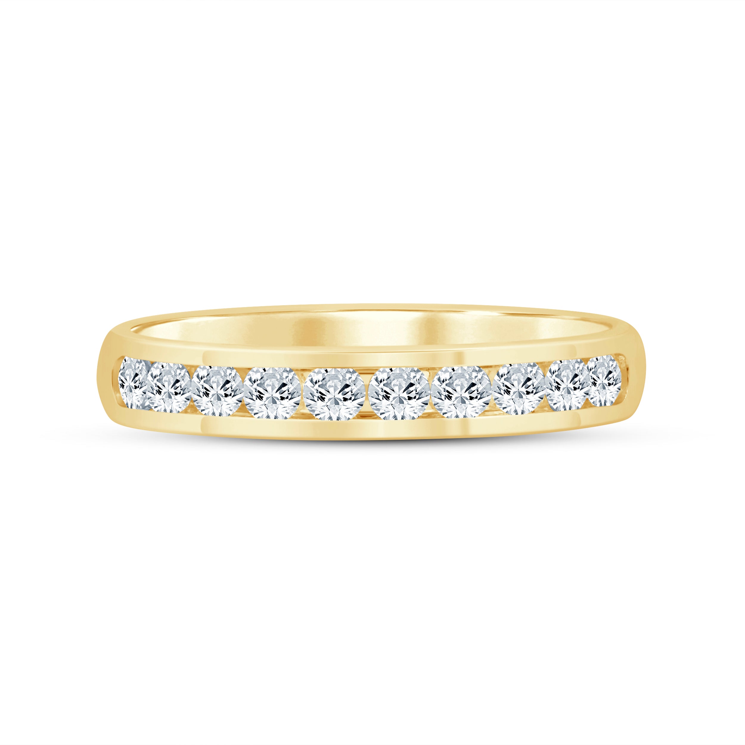 Front view of 14K Yellow Gold 0.5CTW. Channel-Set Diamond Band