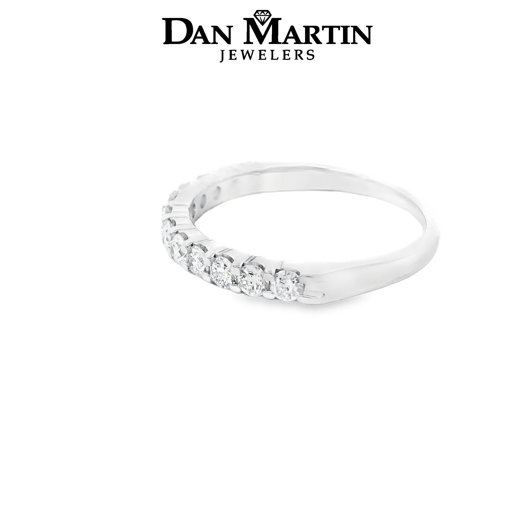 Side view of 14K White Gold 0.5CTW. Lab-Grown Diamond Band with store logo