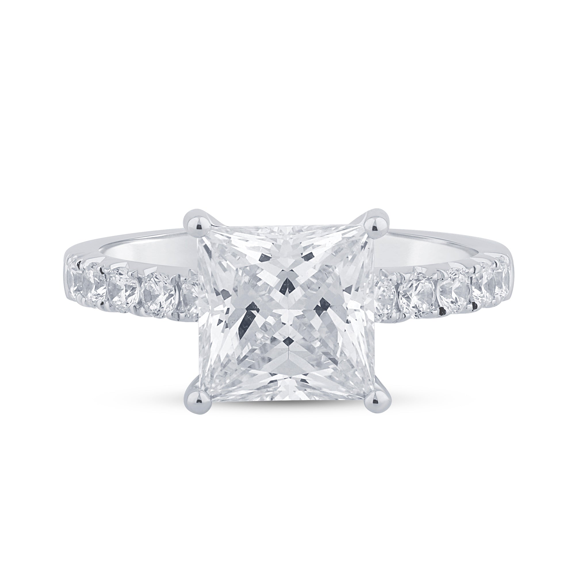 Model Image of The "Lyra" — 14K White Gold 3.55CTW. Certified Princess-Cut Lab-Grown Diamond & Natural Diamond Accented Engagement Ring