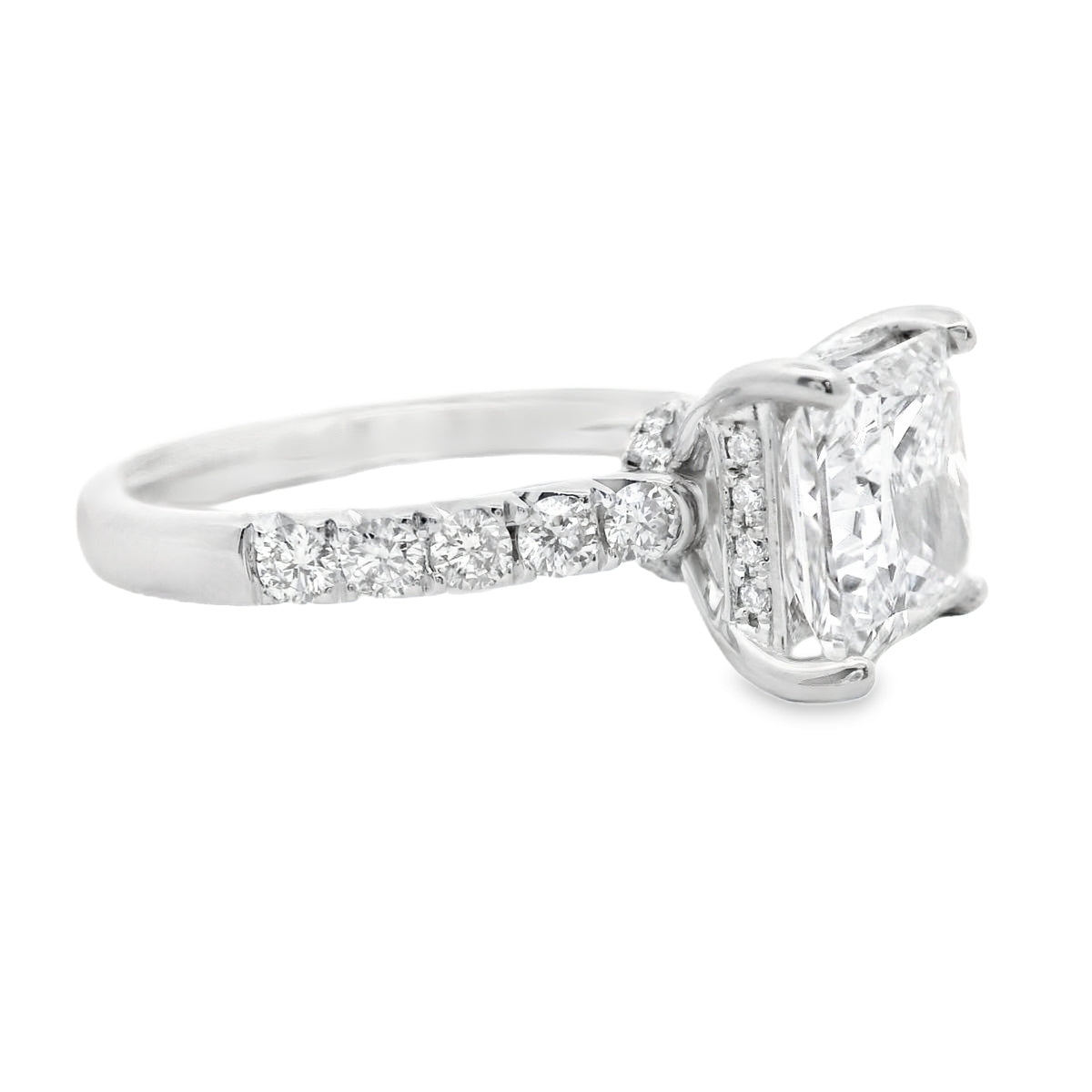The "Lyra" — 14K White Gold 3.55CTW. Certified Princess-Cut Lab-Grown Diamond & Natural Diamond Accented Engagement Ring