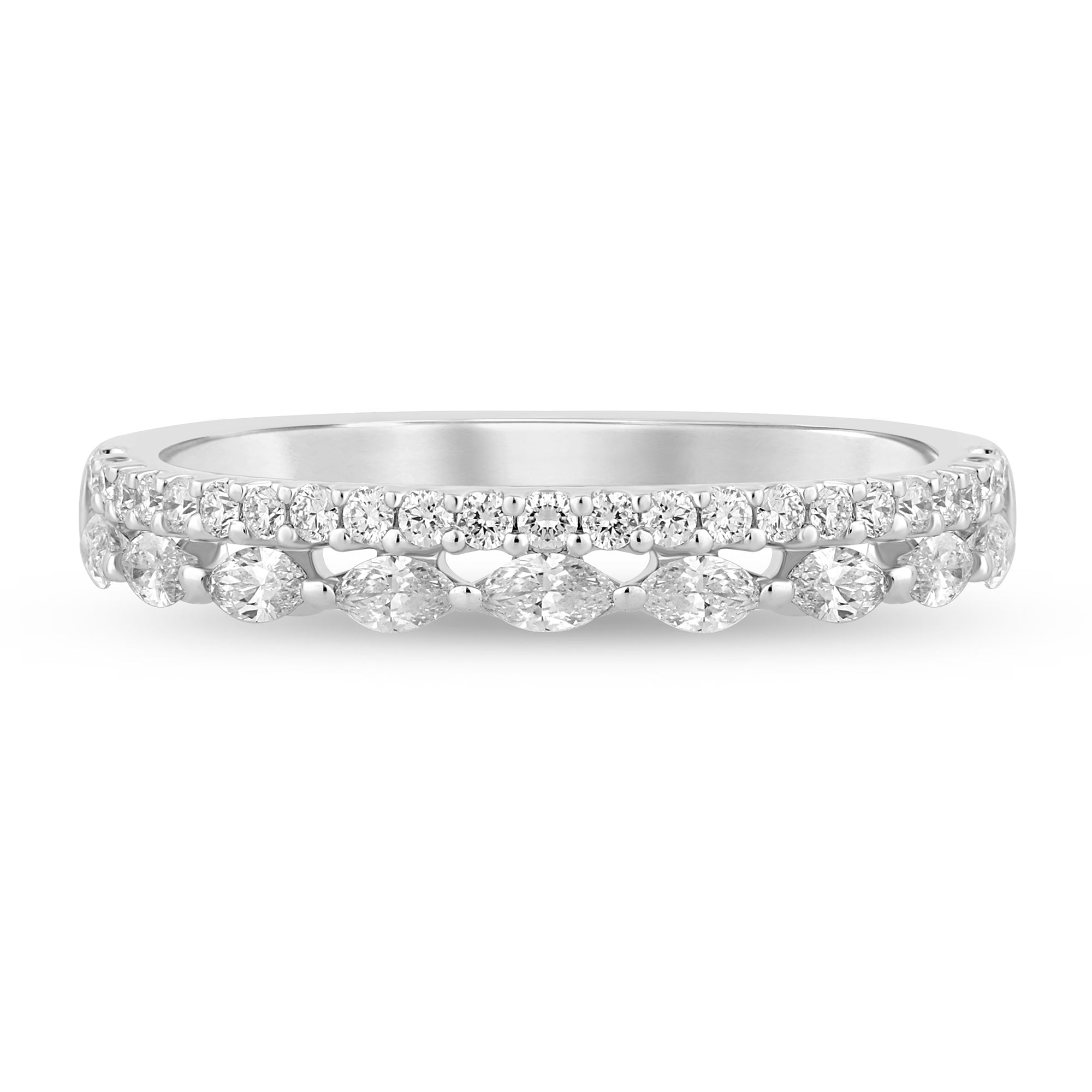 14K White Gold 0.5CTW. Lab-Grown Round & Marquise Diamond Double Row Band