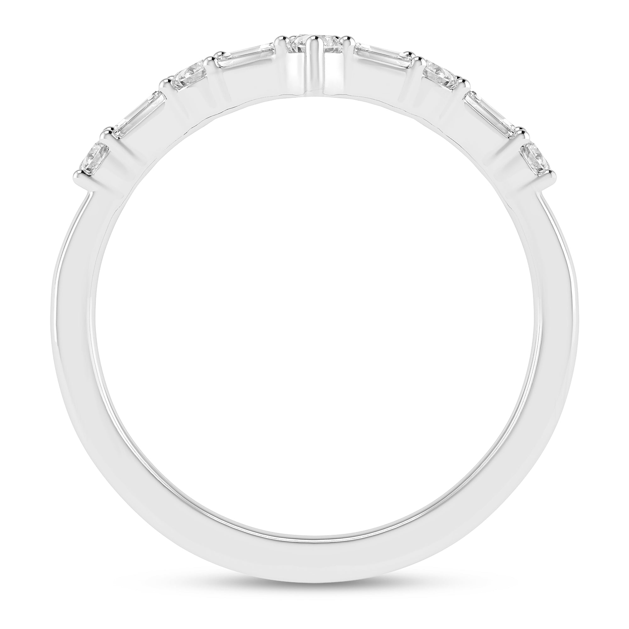 Alternate Side View 14K White Gold 1/5CTW Round and Baguette Lab-Grown Diamond Chevron Shape Band