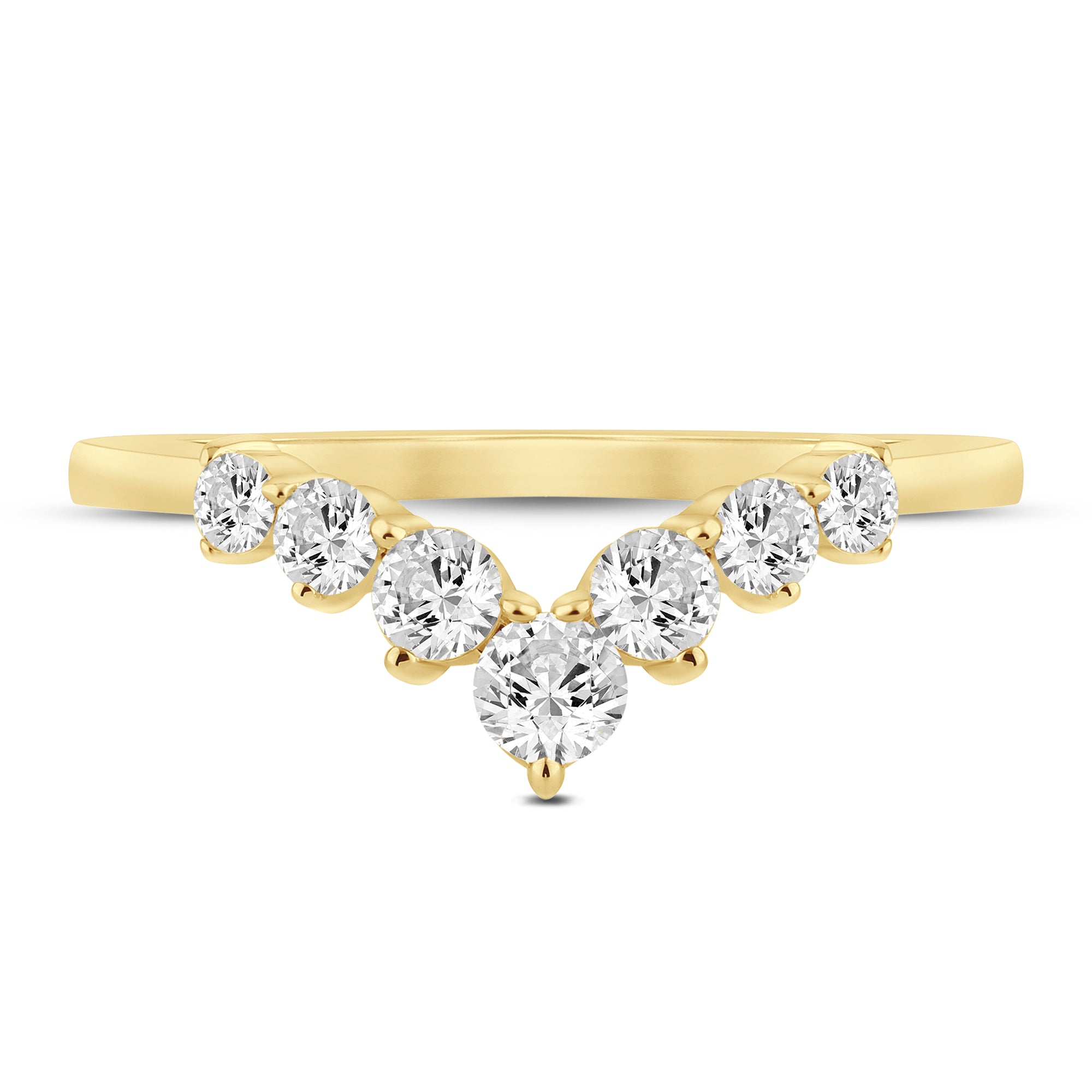 14K Yellow Gold 0.50CTW. Lab-Grown Diamond Graduated Round Curved Band on white background