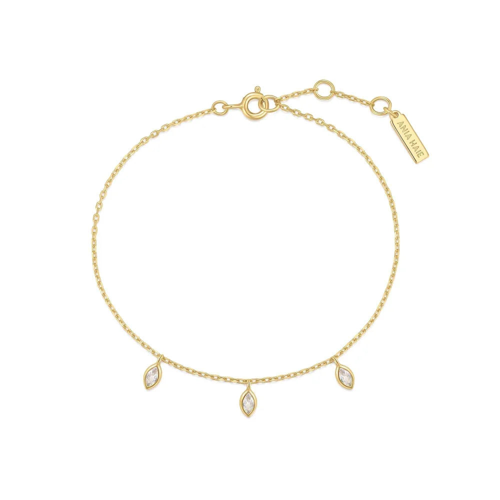 Side View Ania Haie Gold Sparkling Triple Station Bracelet